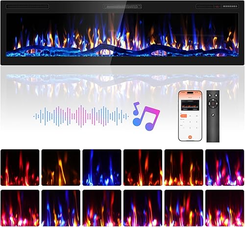Miniatura 16 de Chimenea Eléctrica Empotrada y de Montaje en Pared Mejorada 2025 de 72", Chimeneas de Fuego Beleze Ultra Delgadas y Estrechas con Control Remoto,
