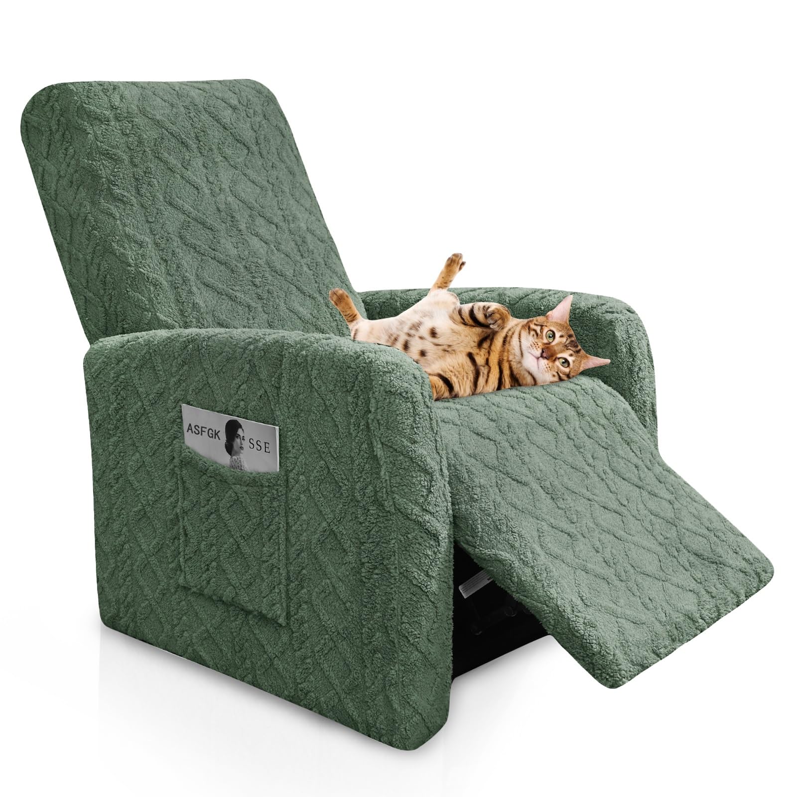 Funda sillón relax elástica de jacquard en 4 piezas para butacas reclinables verdes