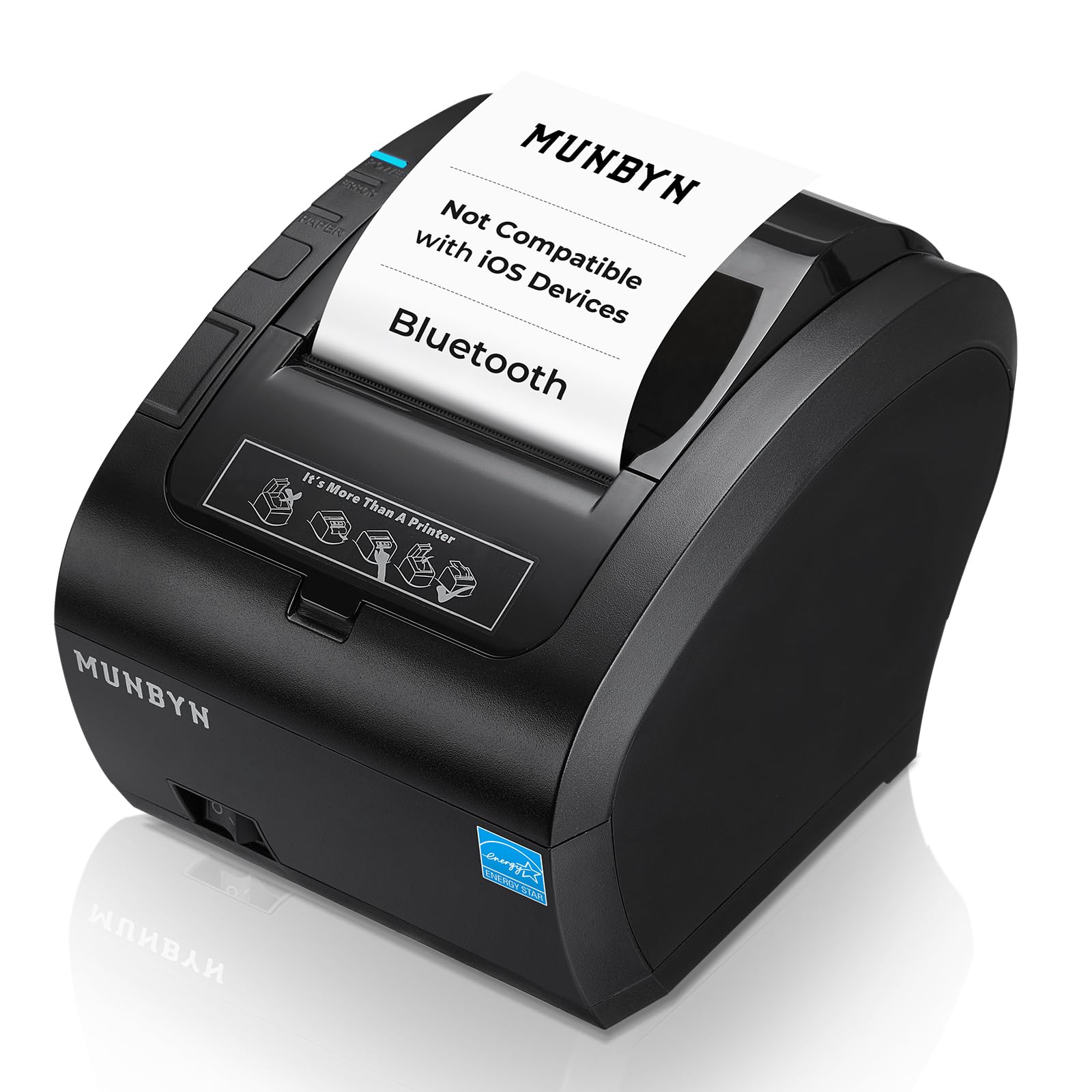 MUNBYN Bluetooth Thermal Receipt Printer P047, 80mm POS Printer, Thermal Printer with USB Serial Ethernet, Bluetooth, Support Android Windows PC (Do Not Support iOS Paypal Doordash Grubhub Vagaro)