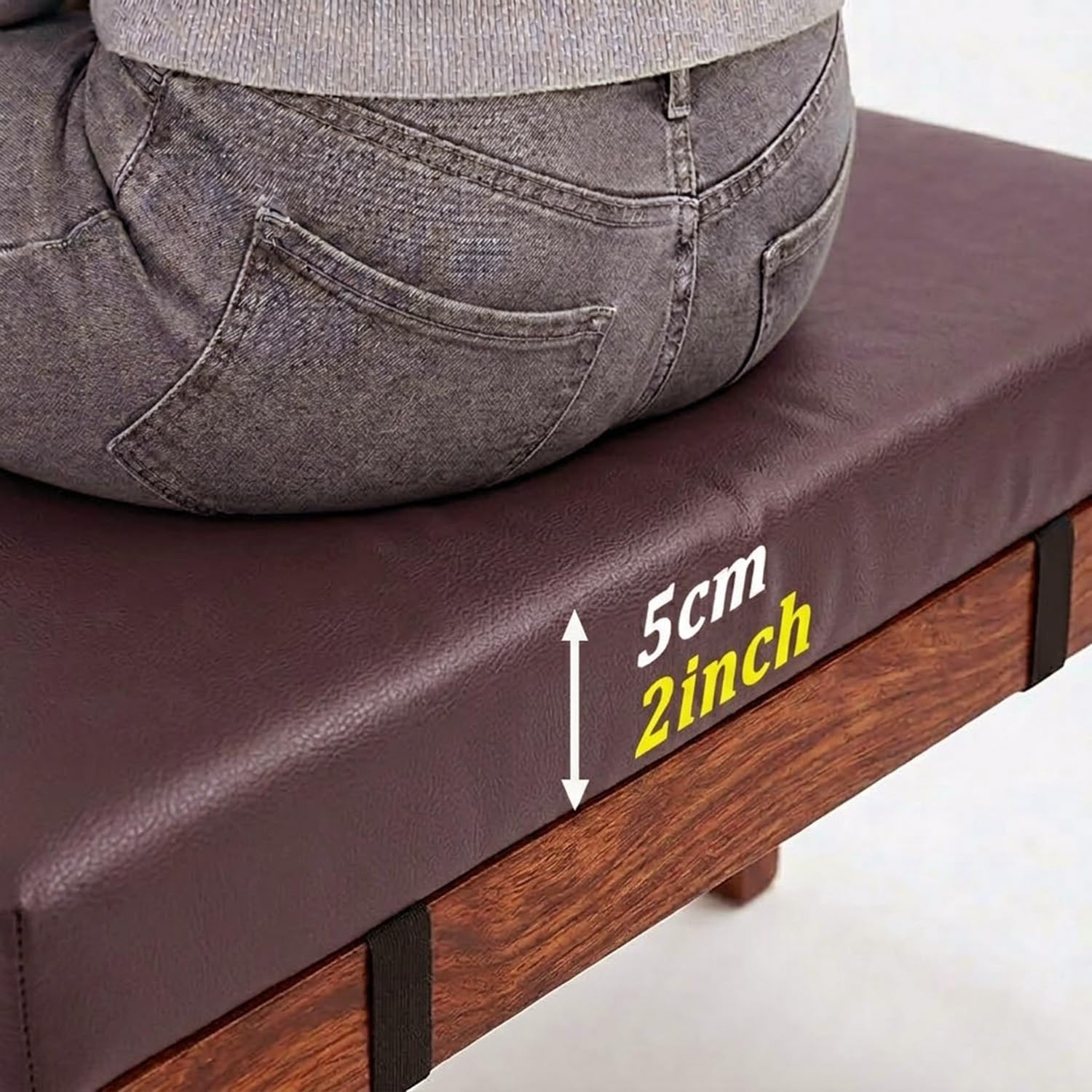Coussin De Banc Imperméable en Cuir PU 5cm D'épaisseur Coussin D'assise Antidérapant avec Attaches pour Jardin Extérieur Intérieur Entrée Banquette(Orange,70x30cm)