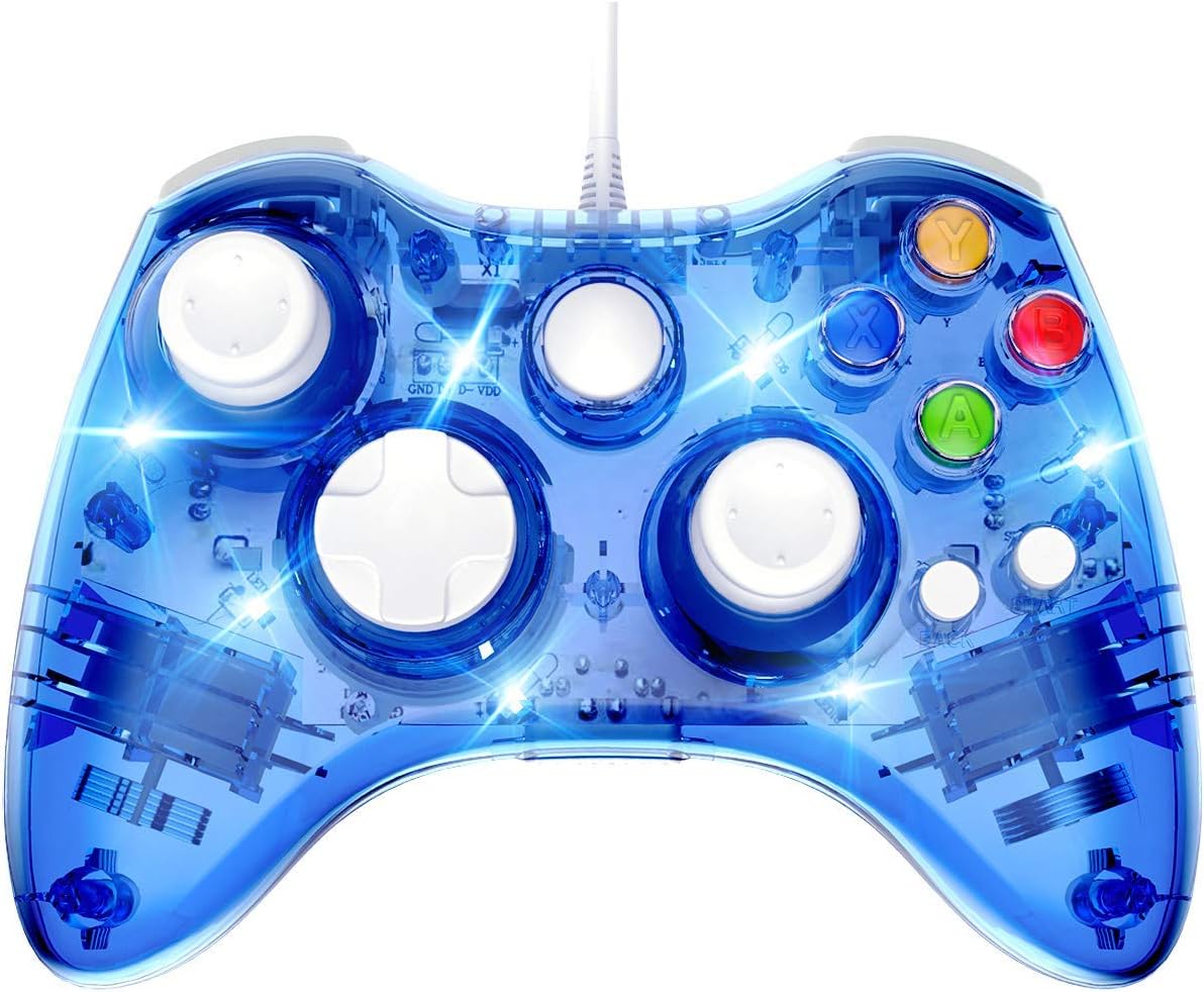 Wired 360 Controller Dual Vibrator Wired Gamepad Gaming Joypad, Blue - PAWHITS (Renewed)