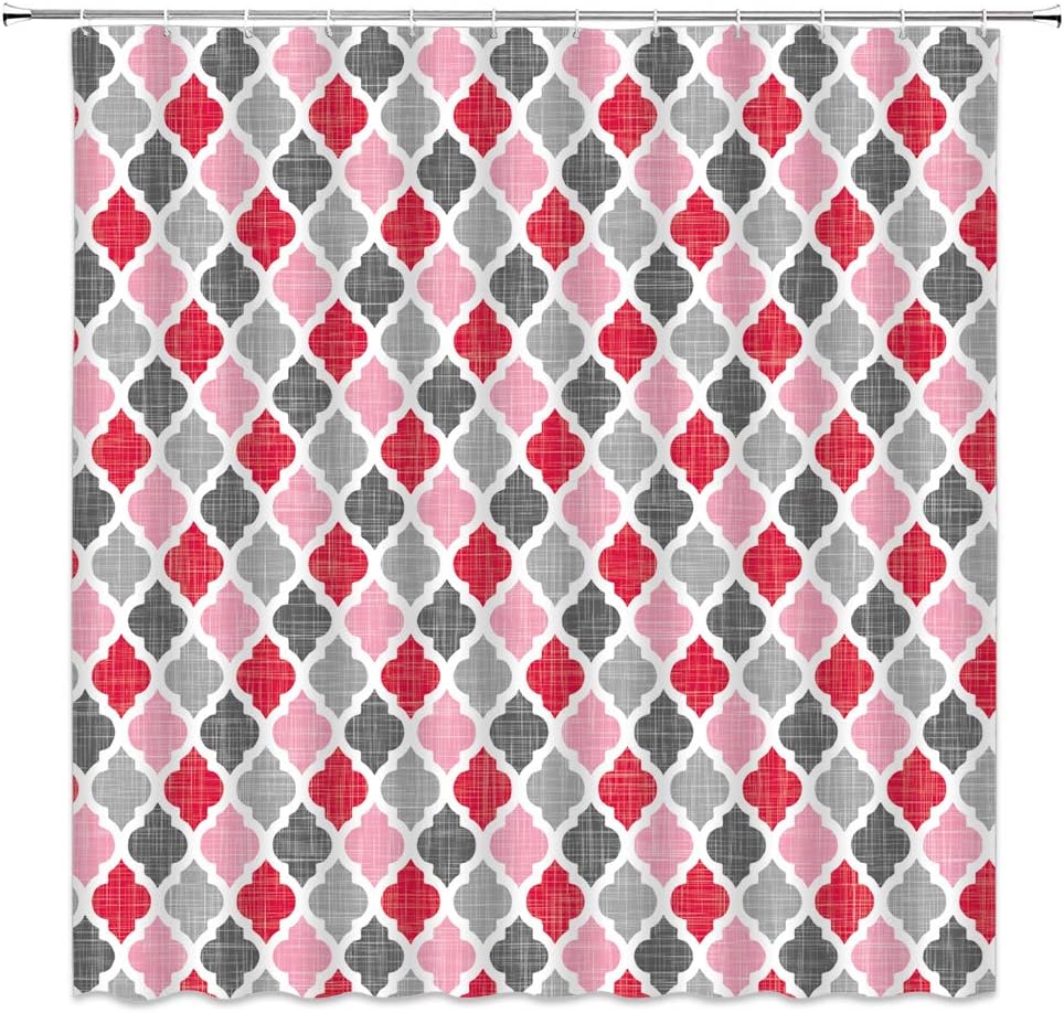 Geometric Quatrefoil Shower Curtain Blue Gray Vintage Farmhouse Moroccan Tile Pattern Heavy Textured Modern Art Home Bathroom Fabric Decor Curtain with Hooks