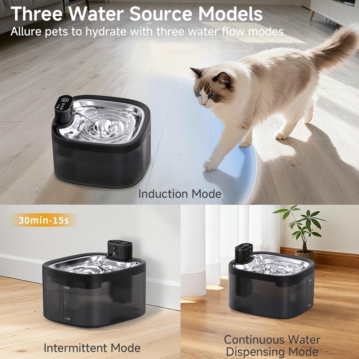 Cat Water Fountain Cordless: Battery Operated 118oz/3.5L Pet Water Fountain for Cats Indoor with Motion Sensor, Wireless Cat Drinking Fountains with Stainless Steel Tray, Rechargeable (2Filters) - Image 3