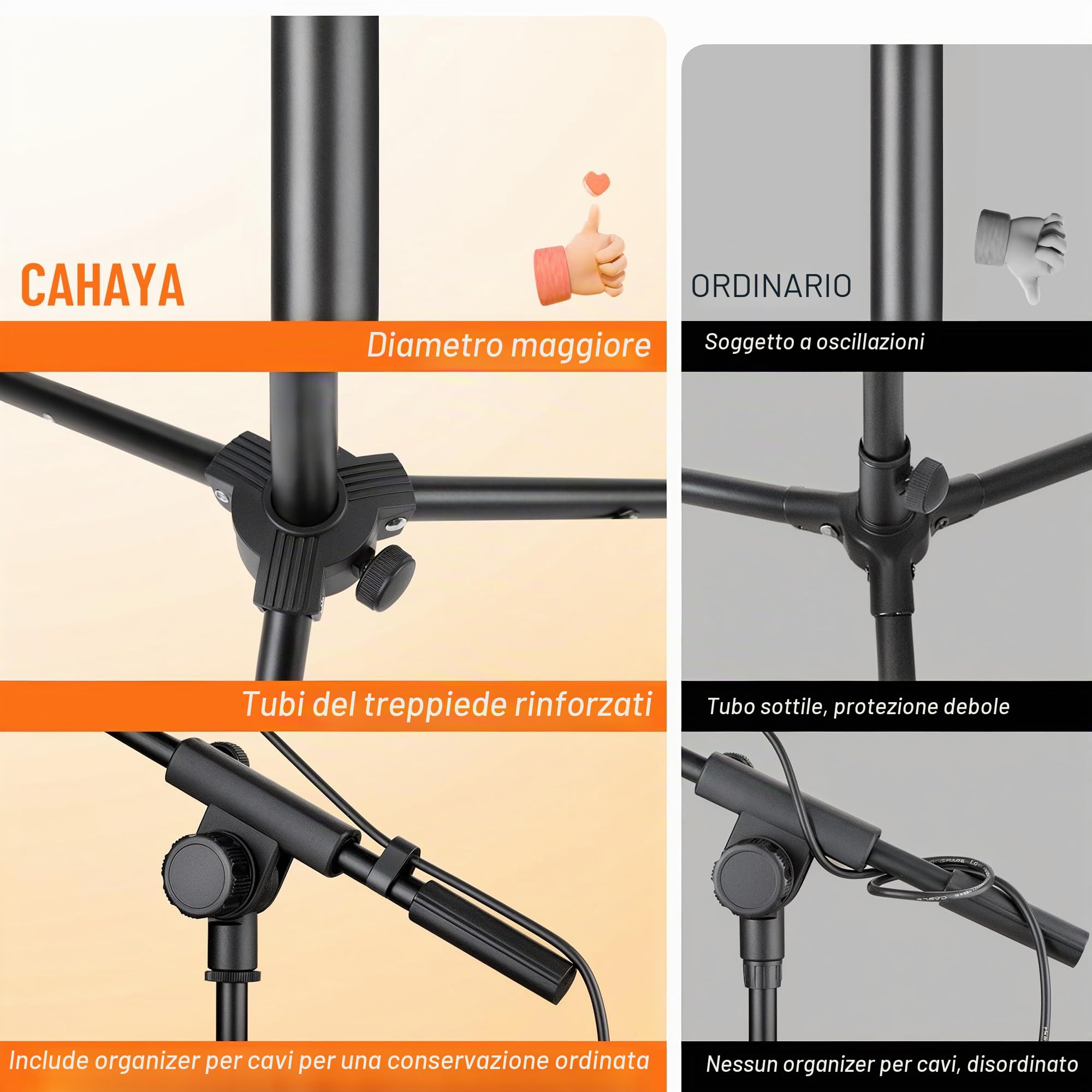 CAHAYA Asta a Giraffa per Microfono con 2 Diversi Clip Supporto per Microfono Treppiede Altezza Regolabile per Concerti Videoconferenze Palchi Matrimoni Modello CY0239