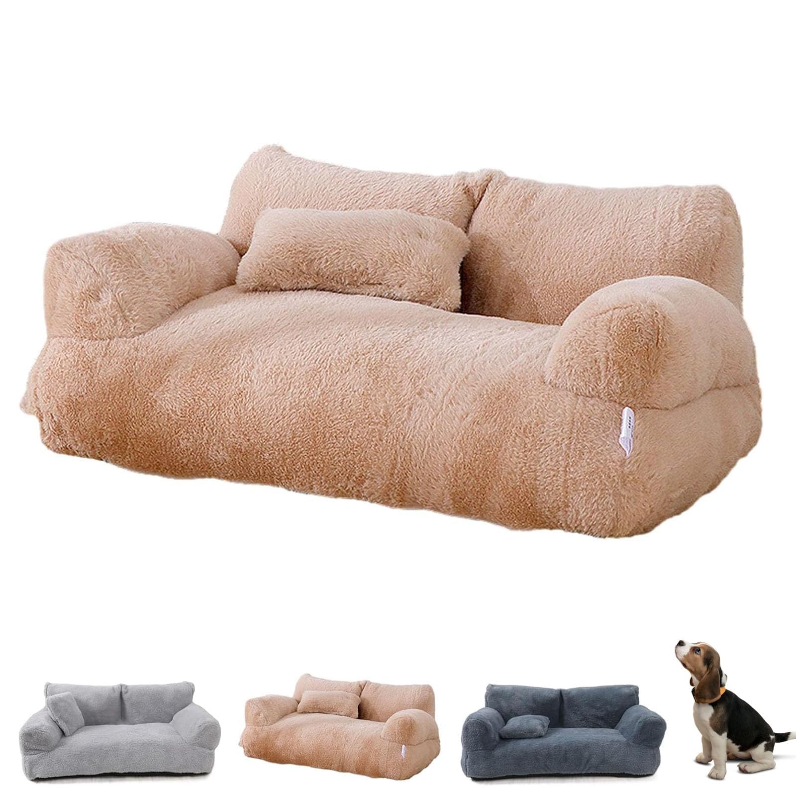 Canapé apaisant pour animal de compagnie - Lit en peluche moelleux et lavable - Pour chiot et chat de toutes tailles (80 x 58 x 30 cm, kaki)