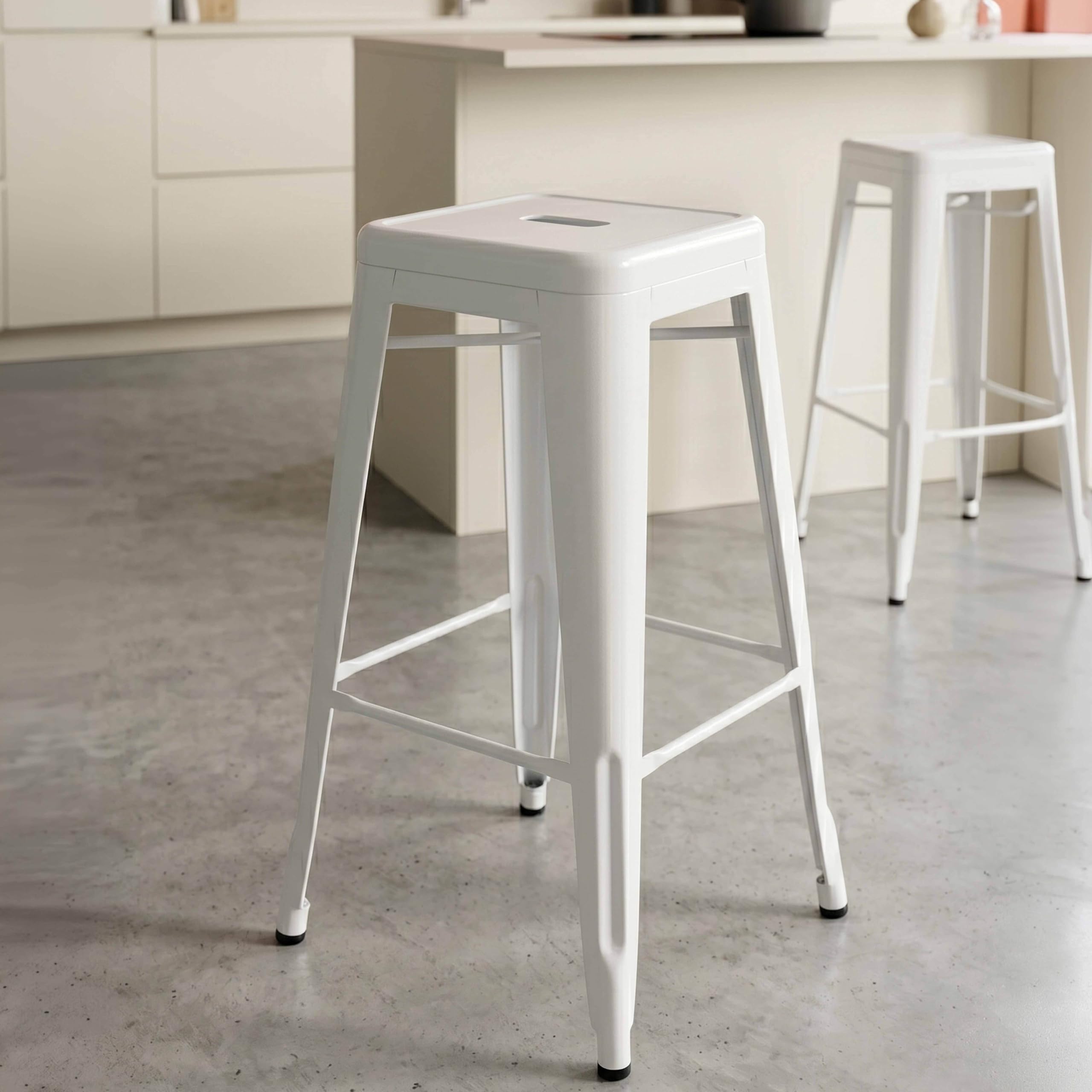 Oviala Lot 4 tabourets de Bar en métal Blanc Mat