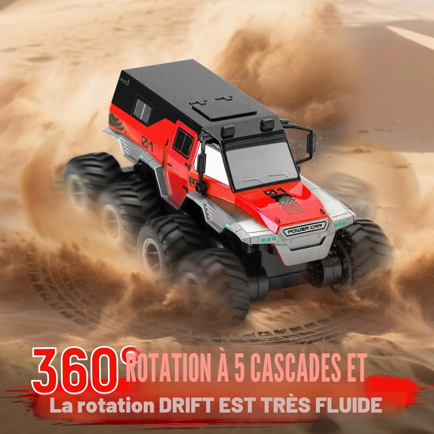 PAISHENKEJI Voiture RC Voiture télécommandée - Camion RC 8wd Jouets Automobiles Camion amphibie Tout-Terrain télécommandé Drift Crawler 2,4 GHz pour Enfants de 6, 7, 8, 9, 10, 11 et 12 Ans Cadeaux