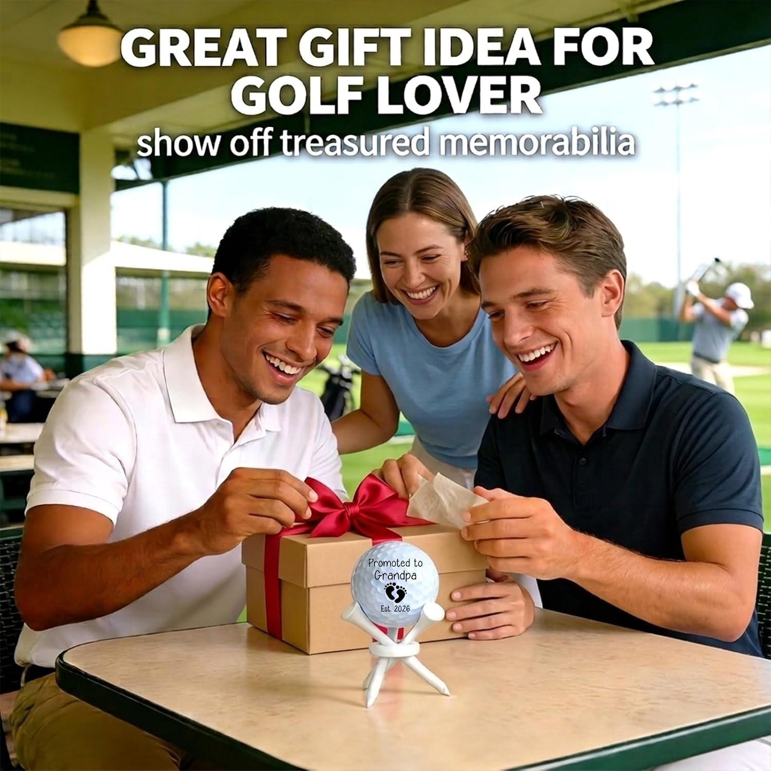 2026 New Grandpa Gifts, Promoted to Grandpa Pregnancy Reveal Gift, Pregnancy Announcement Golf Gift for Grandfather, Golfball Tabletop Display Stand Gifts