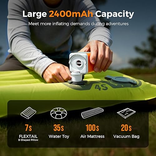 Miniatura 4 de Bomba de aire portátil para inflables, mini bomba de colchón de aire ultra potente de 2400 mAh con luz, bomba de aire eléctrica de 4.5 kPa, equipo