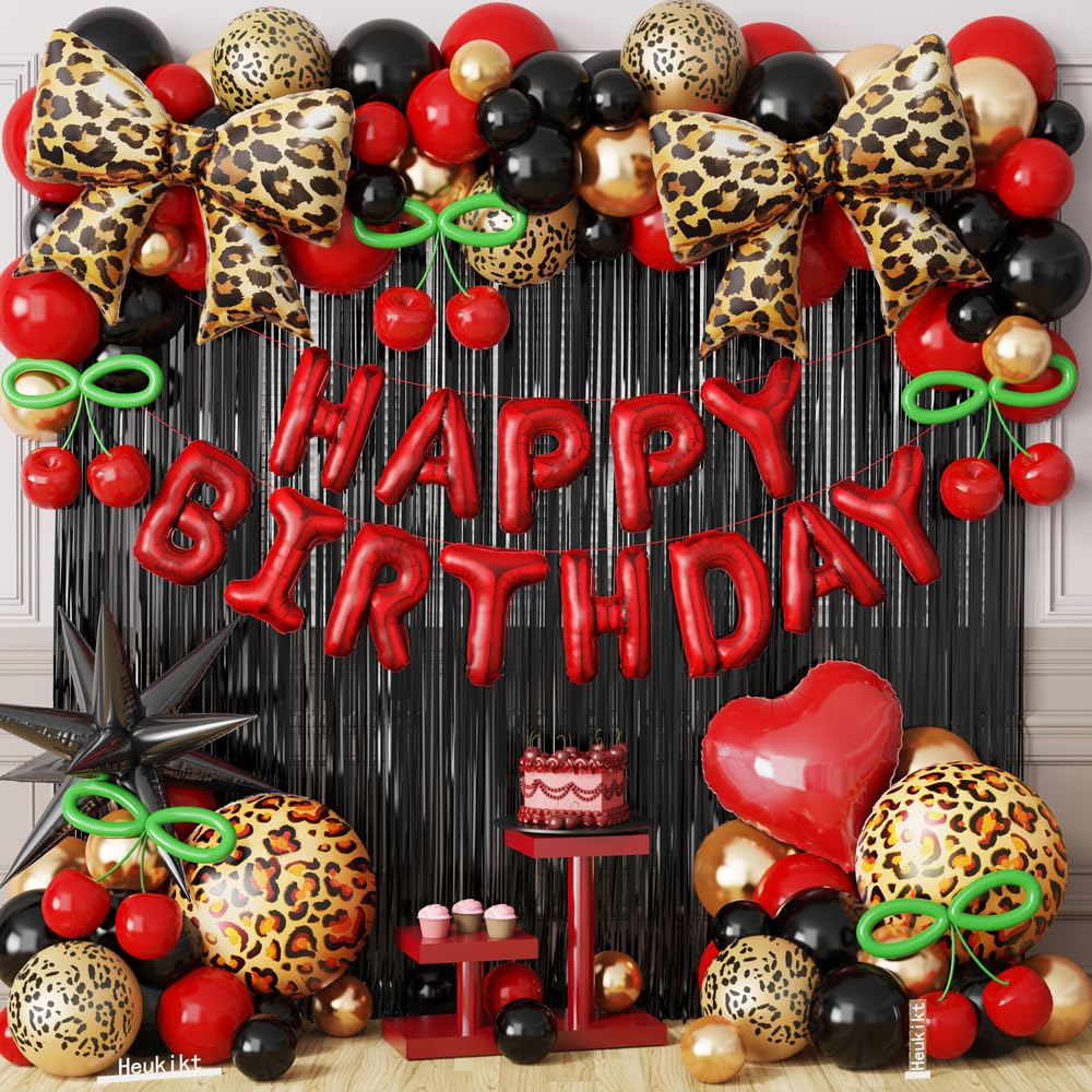 View 1 of **MISSING ALOT OF BALLLOONS** Heukikt Red Black Cheetah Print Balloon Garland Kit