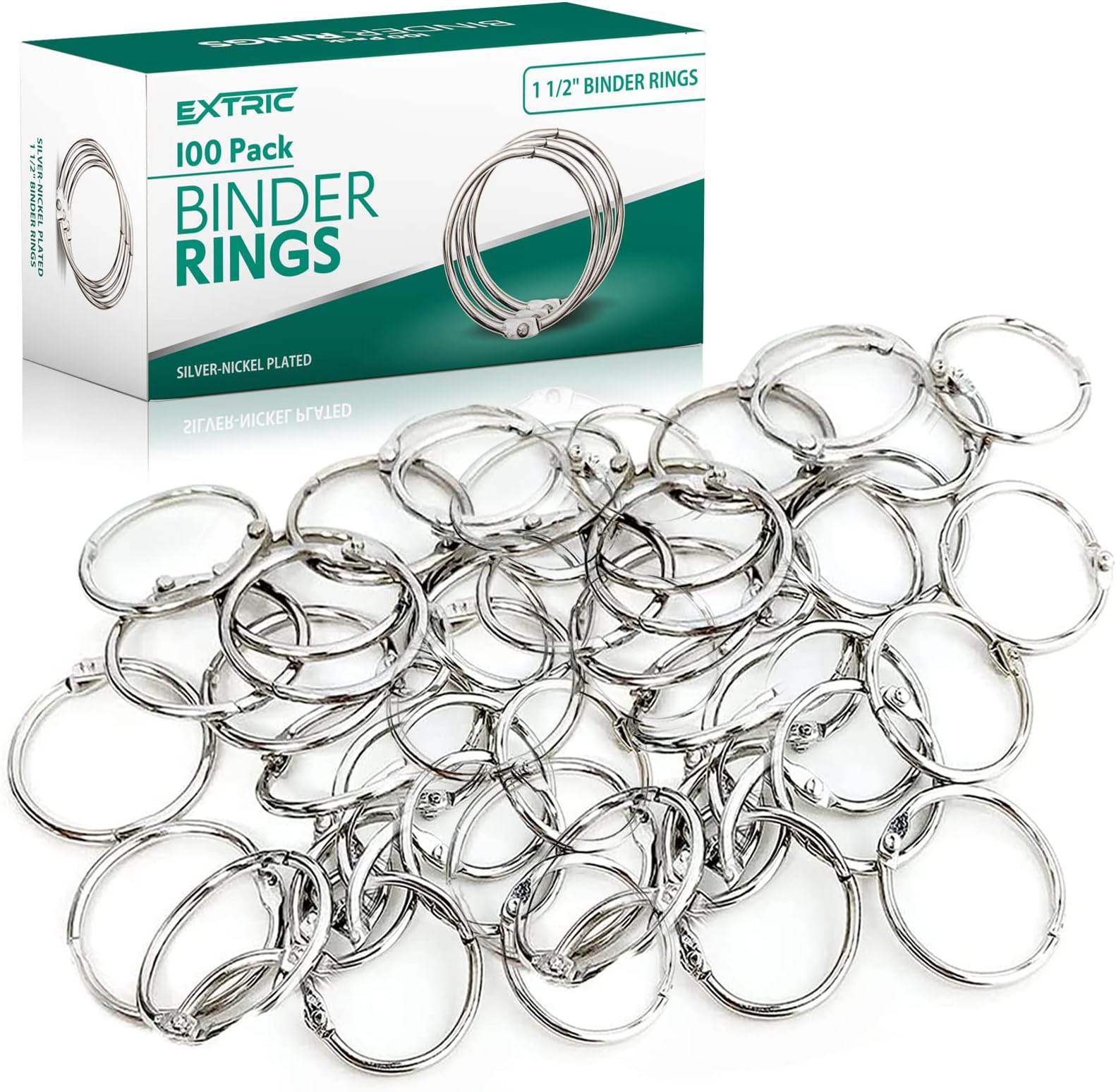 Binder Rings, 1 1/2 Inch 100 Pack Metal Rings, Heavy