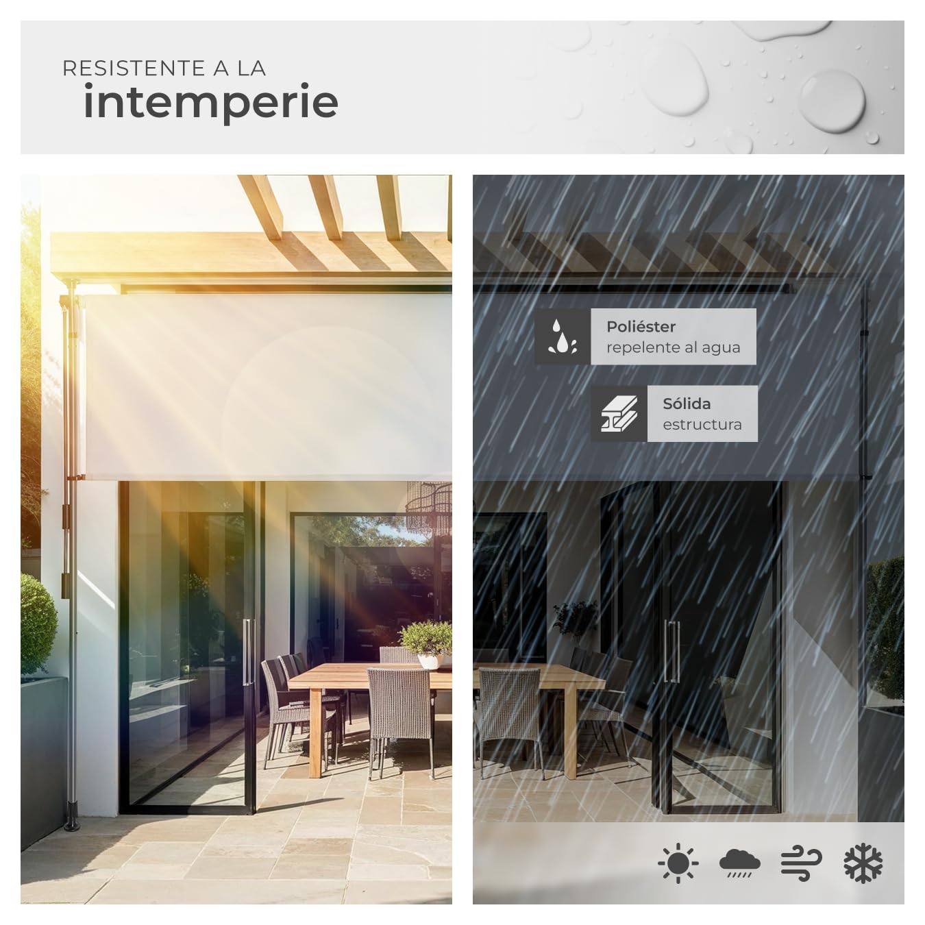 tectake® Toldo Vertical Exterior con Manivela, Estores Exteriores Jardín y Terraza Exterior, Toldos Exterior Terraza, Estructura Acero, Tela Toldo Impermeable, Toldos Jardin - 200x310 cm Gris Claro