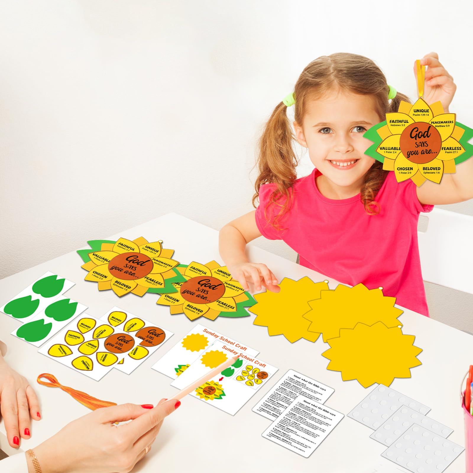 Qyeahkj 24 Set God Says You are Sunflower Craft Kit for Kids Sunday School Christian Crafts Sunflowers Cardboard with Religious Sticker Bible DIY Gift for VBS Home Decor Game Classroom Church Activity - Image 7