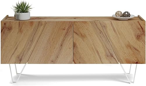 Mobili Fiver, Emma - Aparador de 4 puertas con patas blancas, roble rústico, fabricado en Italia