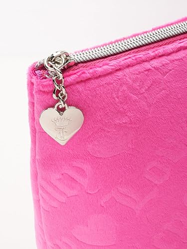 Miniatura 5 de Juicy Couture Bolsa de maquillaje rosa Organizador de cosméticos Esenciales de viaje con cremallera superior cuña terciopelo corazón amor