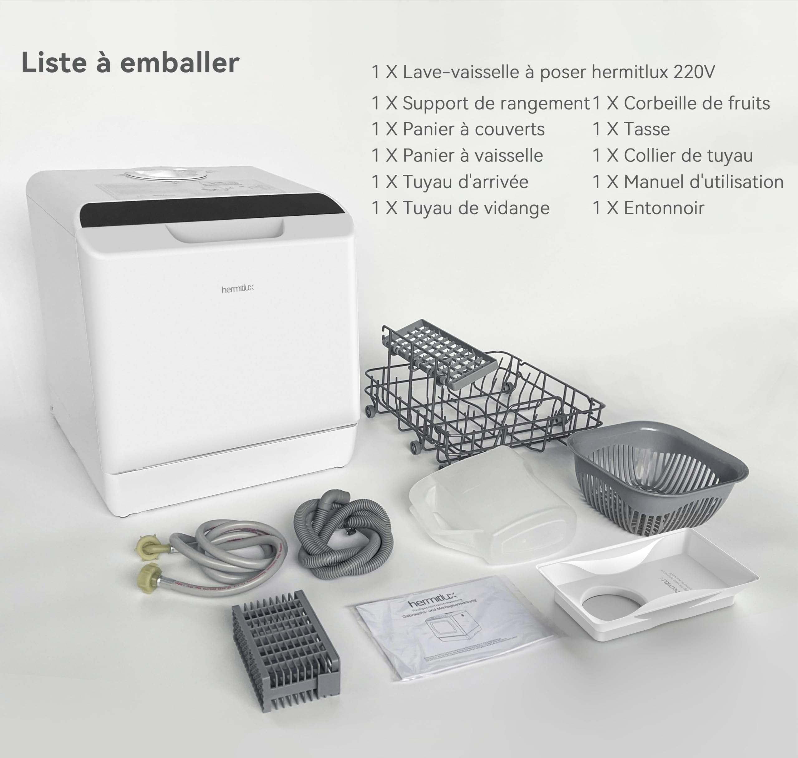 Hermitlux Mini lave-vaisselle 43 cm 4 sets 175 kWh/an blanc