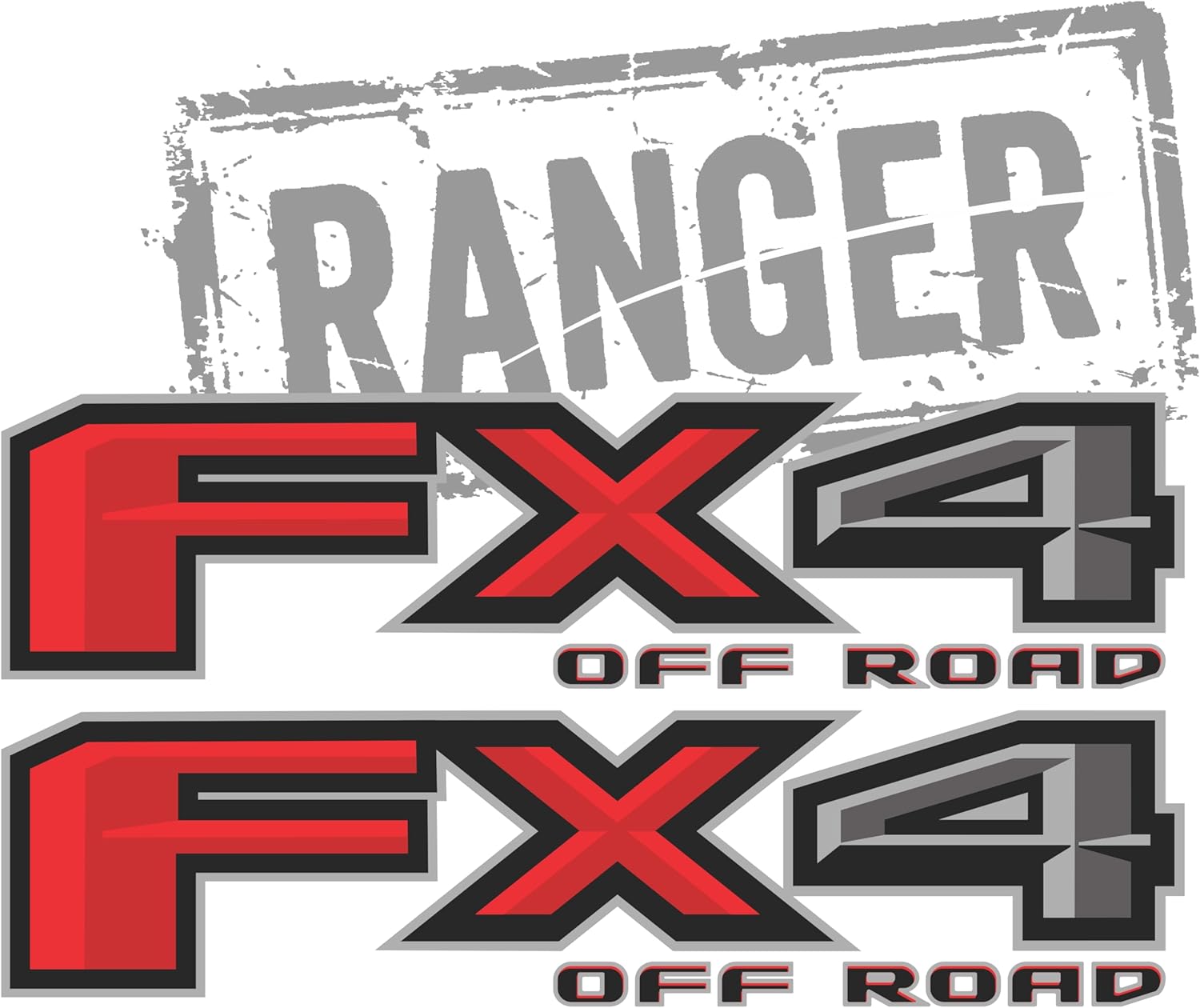 Gold Hook Premium Series FX4 Off-Road Decals Compatible with Ford Ranger and Maverick, 2.6 x 10.25 Inch Metallic Finish Bedside Stickers, Wet Install Replacement Set of 2 - Charcoal