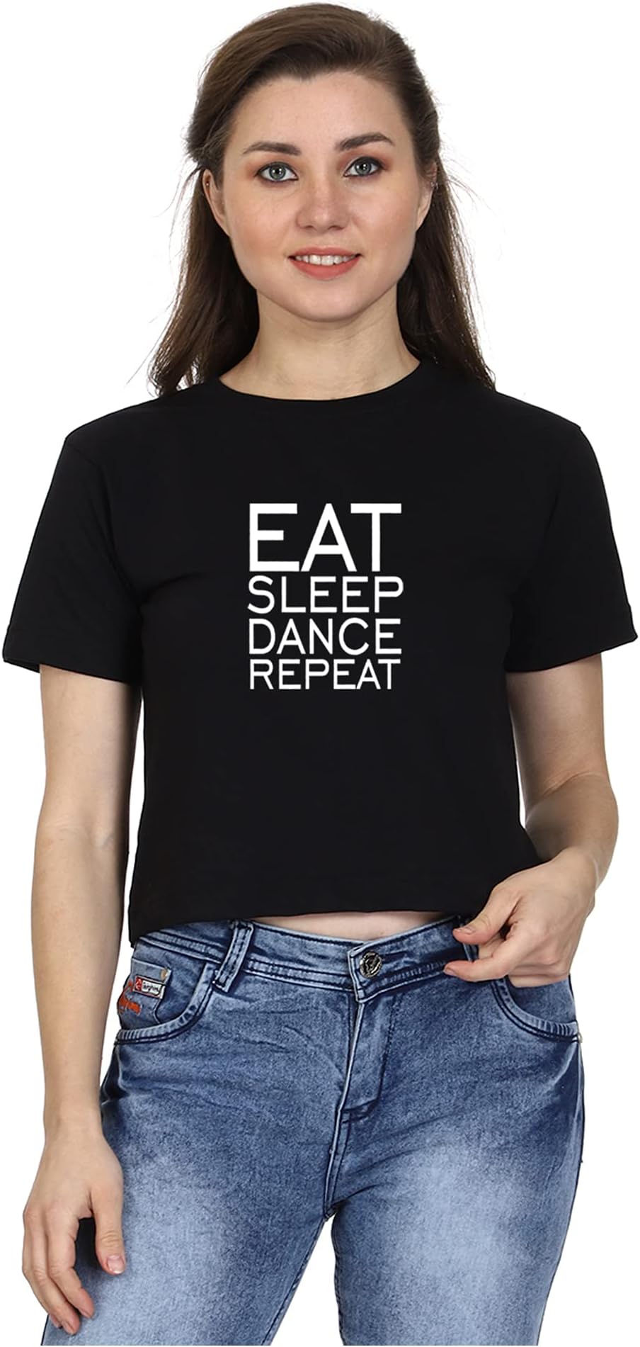 T-shirt TruckEat Sleep Dance Printed Crop Top Tshirts for Women and Girls | Top for Dancers | Dance Top | Cotton | Stylish | Quote Round Neck | Half Sleeve