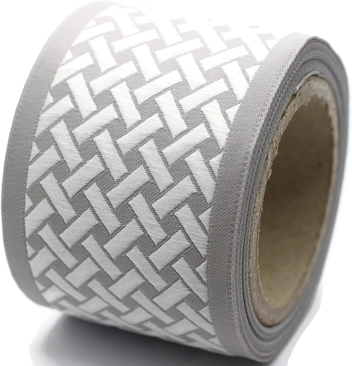 3.8 Yards Spool 2.7" White & Gray Knot Embroidered Drapery Trim Jacquard Ribbon for Your Drapes Curtains Drapery Banding Trim Tape V3 179