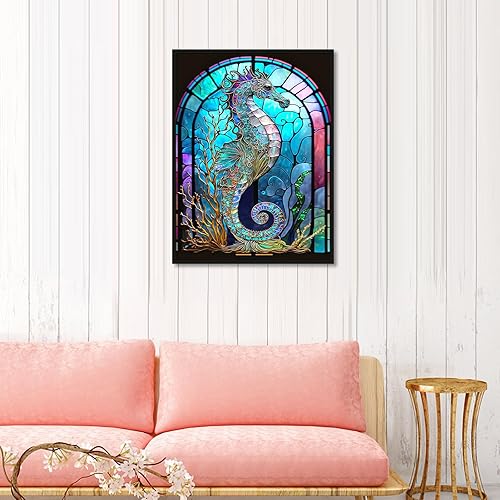 Miniatura 7 de Stalente Kits de pintura de diamantes para adultos, caballito de mar 5D kits de arte de diamantes para principiantes, pintura de diamante redonda