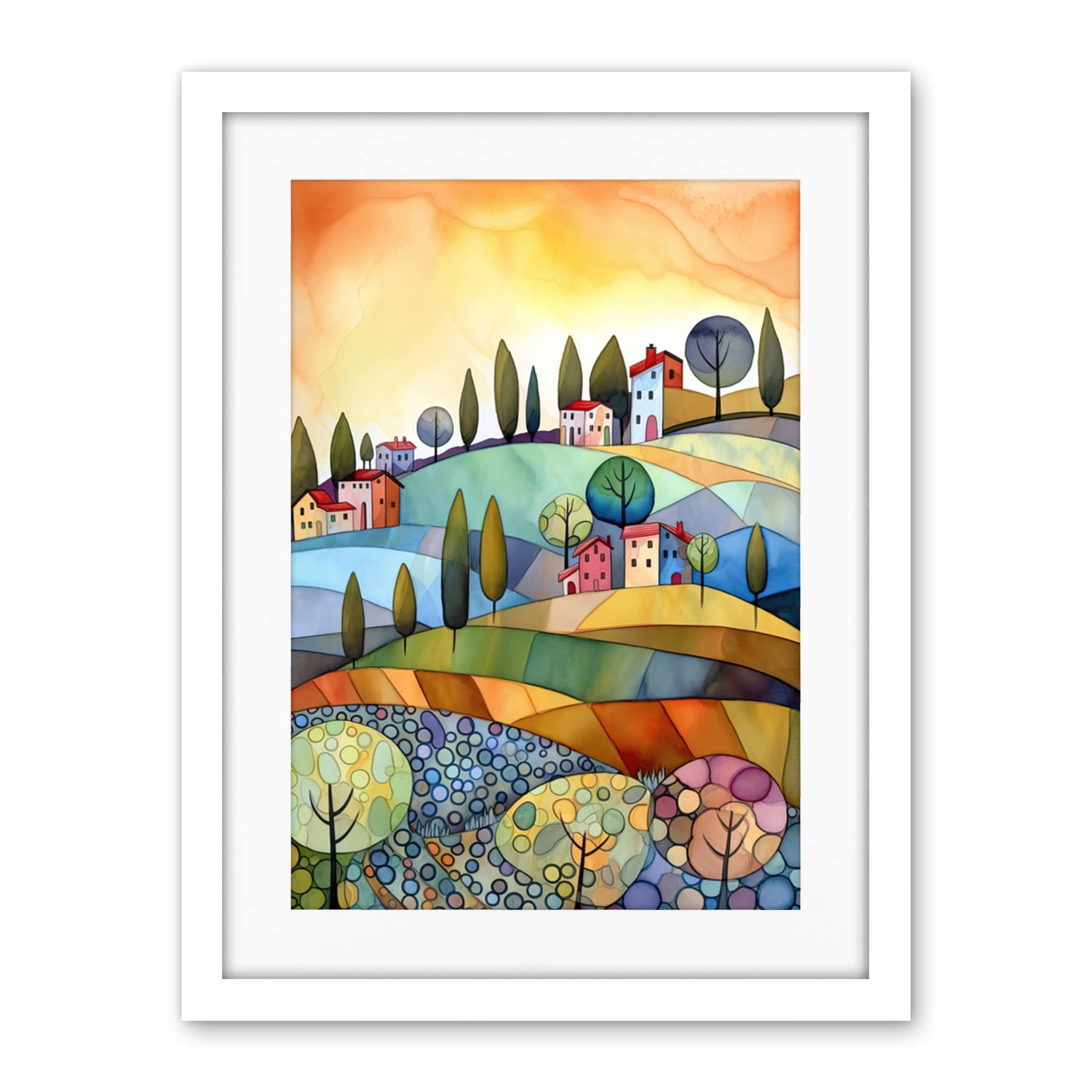 Artery8 Italian Countryside Midsummer Landscape Folk Art Artwork Framed Wall Art Print 18X24 Inch