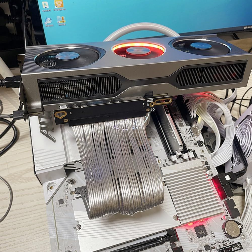 PCIe 5.0 X16 GPU kabel przedłużający karty graficznej PCI-E 5.0 Gen5 64 GB/S posrebrzany kabel 90° kąt prosty kabel riser 15 cm