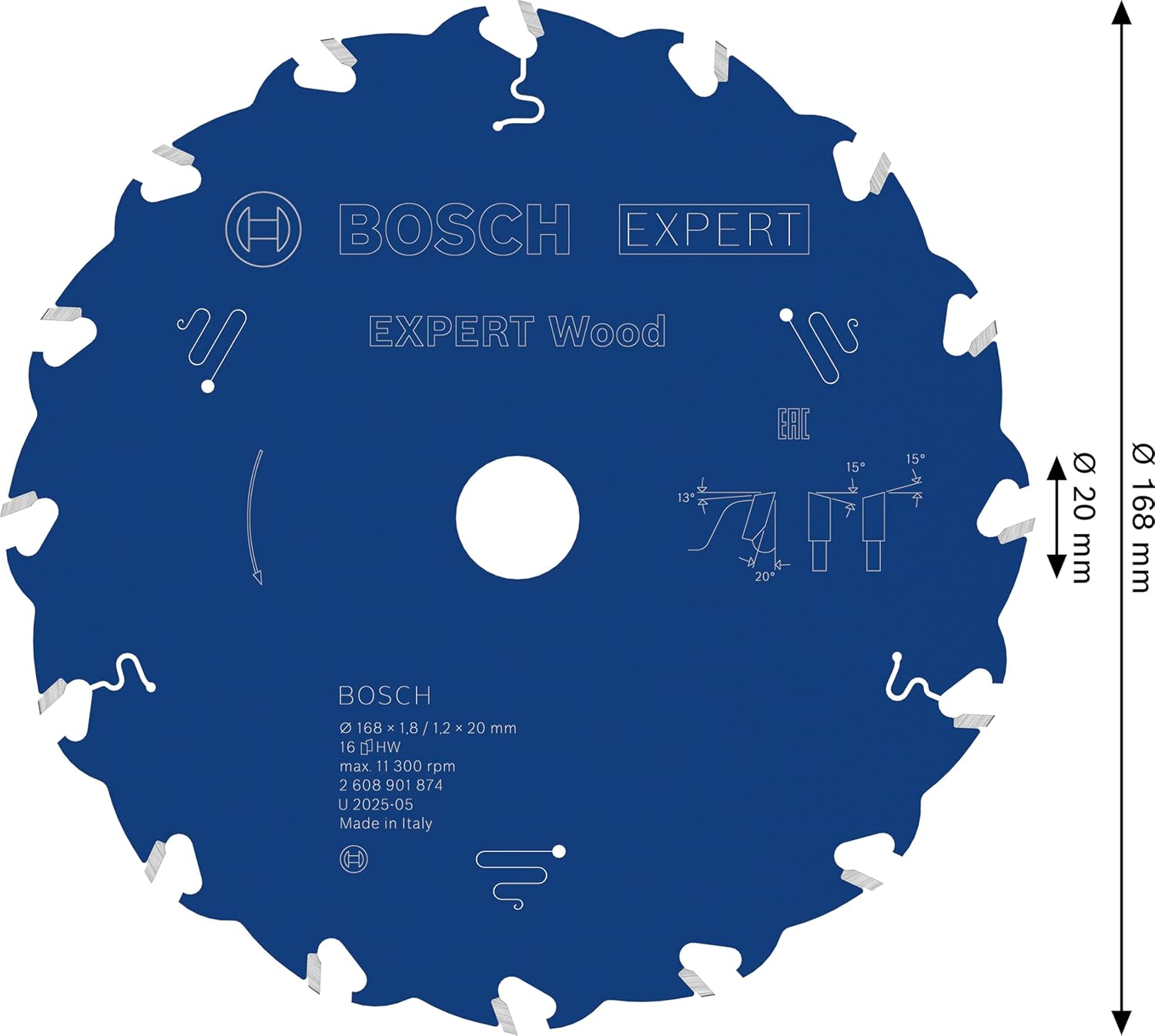 Bosch 1x Expert Wood Corded Circular Saw Blade for Handheld Circular Saw (for Softwood, Hardwood, Ø mm, Professional Accessory Hand-Held Corded Circular Saws)