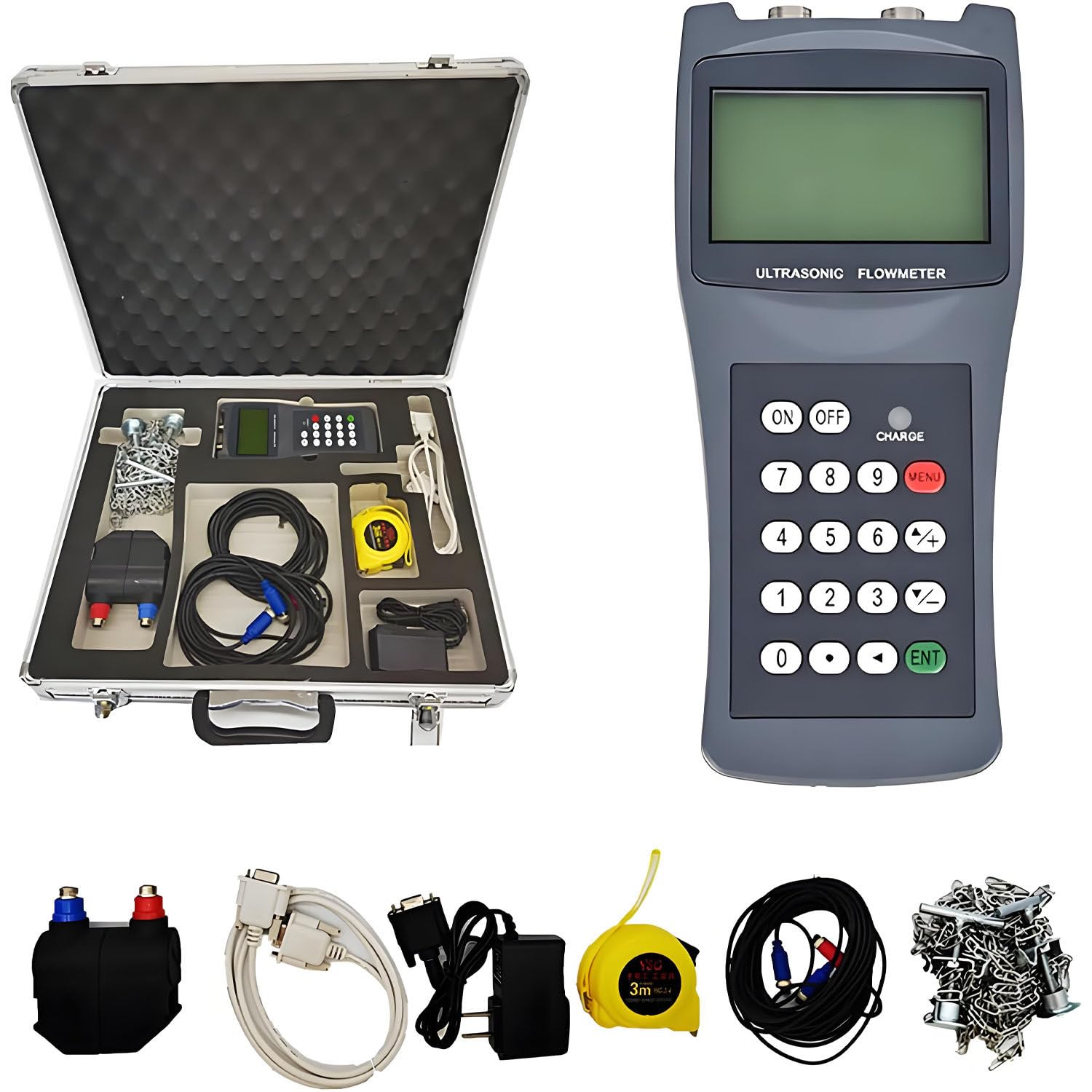 GLBMXDD Portable Ultrasonic Flow Meter, Clamp-On Flowmeter, Accuracy ±1% with Data Logger(Record 2000 Rows of Data), for production monitoring,temporary detection L1(DN300-6000)