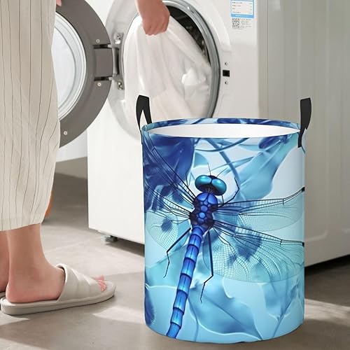 Miniatura 7 de Cesta circular con estampado de libélula azul artística impermeable, cesta organizadora de almacenamiento con asas para ropa, juguetes, tamaño
