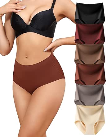 Levao Naadloze slips, onderbroeken voor dames, hoge taille, naadloos ondergoed, hoge taille, bikini, comfortabele no-show-slip, multipack van 6 stuks, S-XXL, 6 huidskleur, XXL