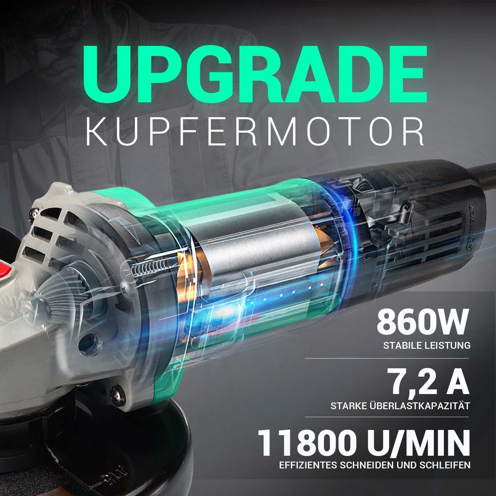 DCA 860W Winkelschleifer 125 mm, 11.800 min⁻¹, Ultraschlanker Griff (178 mm Griffumfang), Kompaktes Getriebegehäuse, 1,6 kg Leichtgewicht Trennschleifer zum Schneiden und Schleifen