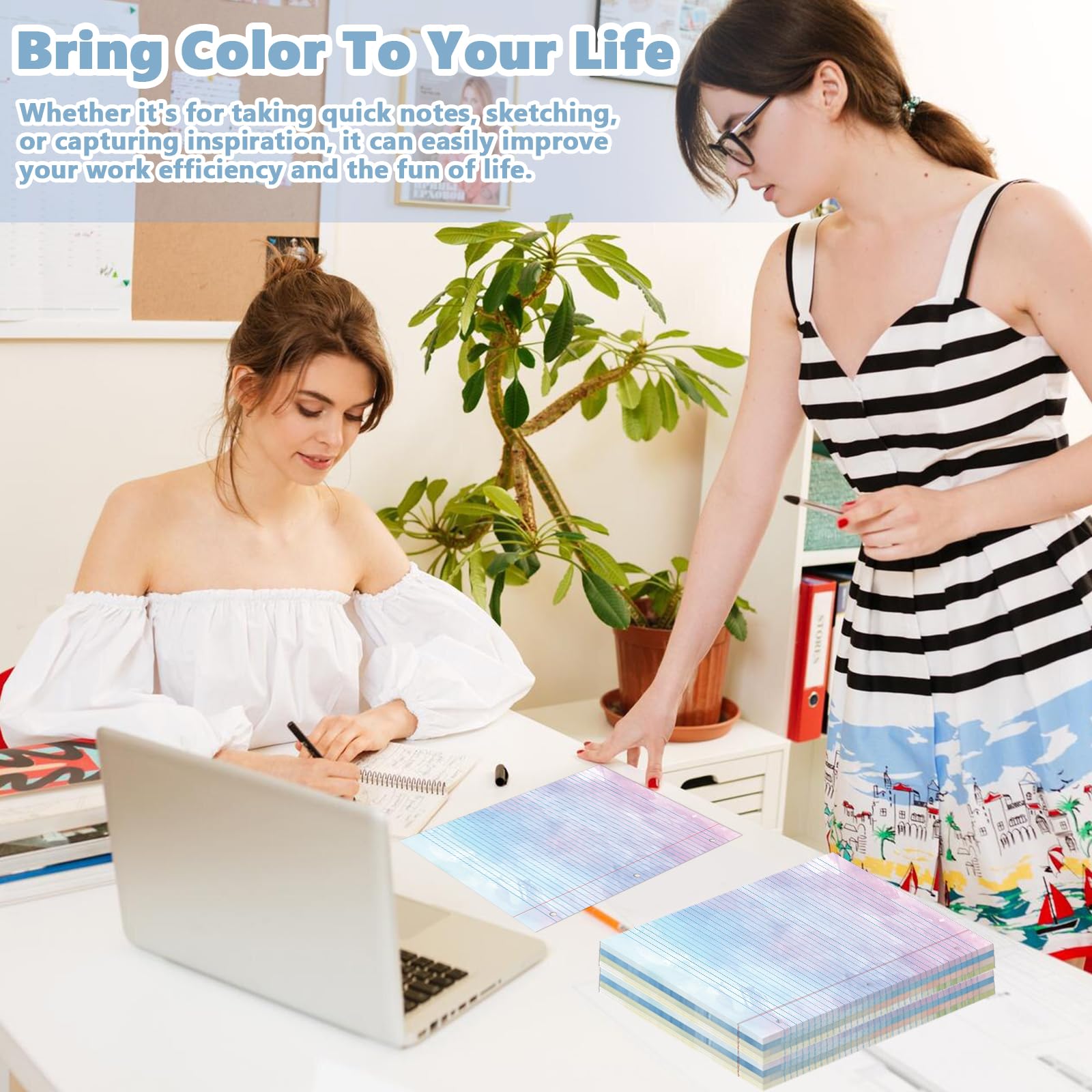 400 hojas de papel de hojas sueltas de color tamaño carta con rayas universitarias para carpeta de 3 anillas de 8.5 x 11 pulgadas, cuaderno de papel rayado de color con rayas universitarias, 3