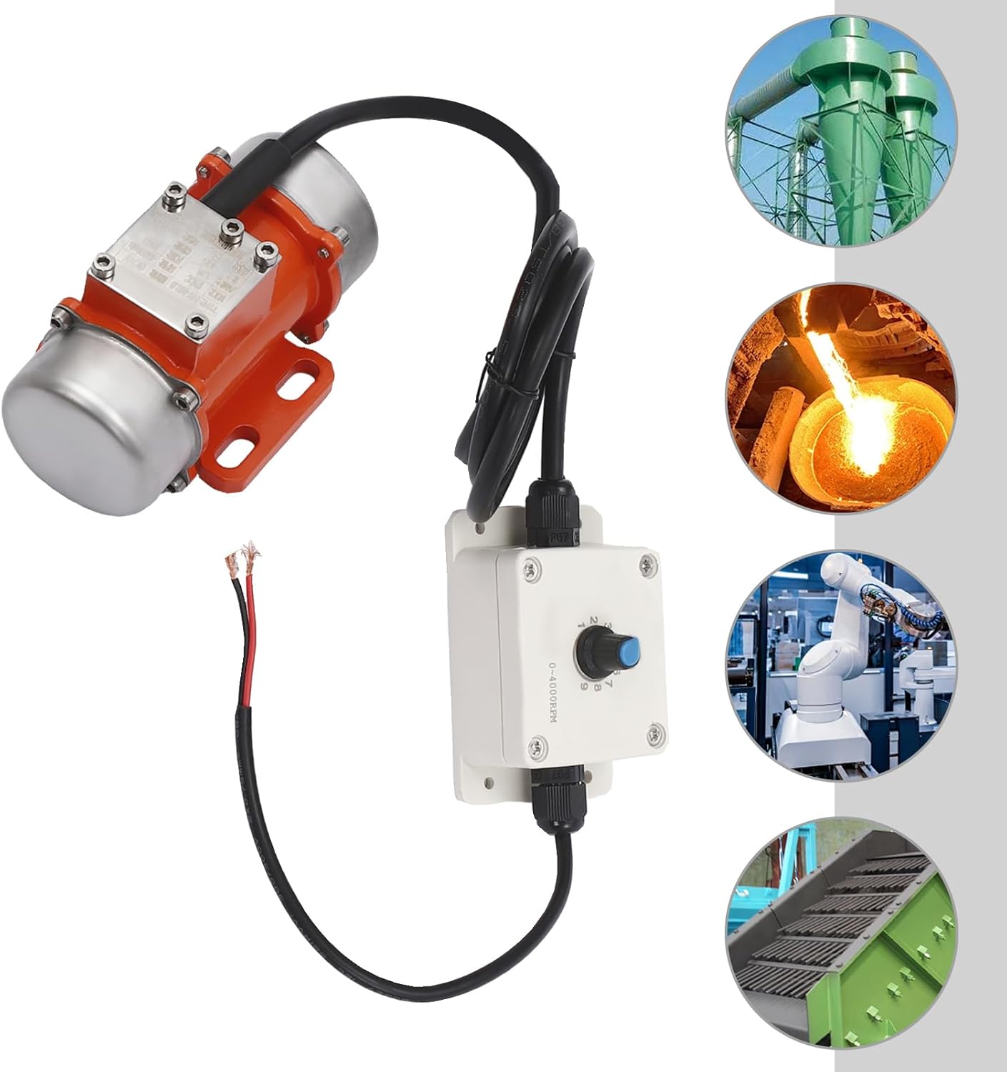 Electric Vibration Motor with Speed Controller 60W DC12V Brushless High-speed Motor Small Concrete Vibrator 4000rpm (60W DC12V)