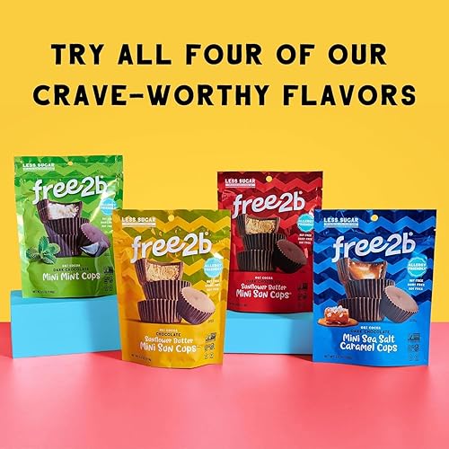 Miniatura 10 de Free2b - Tazas de caramelo con sal marina, seguras para la escuela y aptas para alérgicos, sin gluten, sin lácteos, sin nueces y sin soja, chocolate