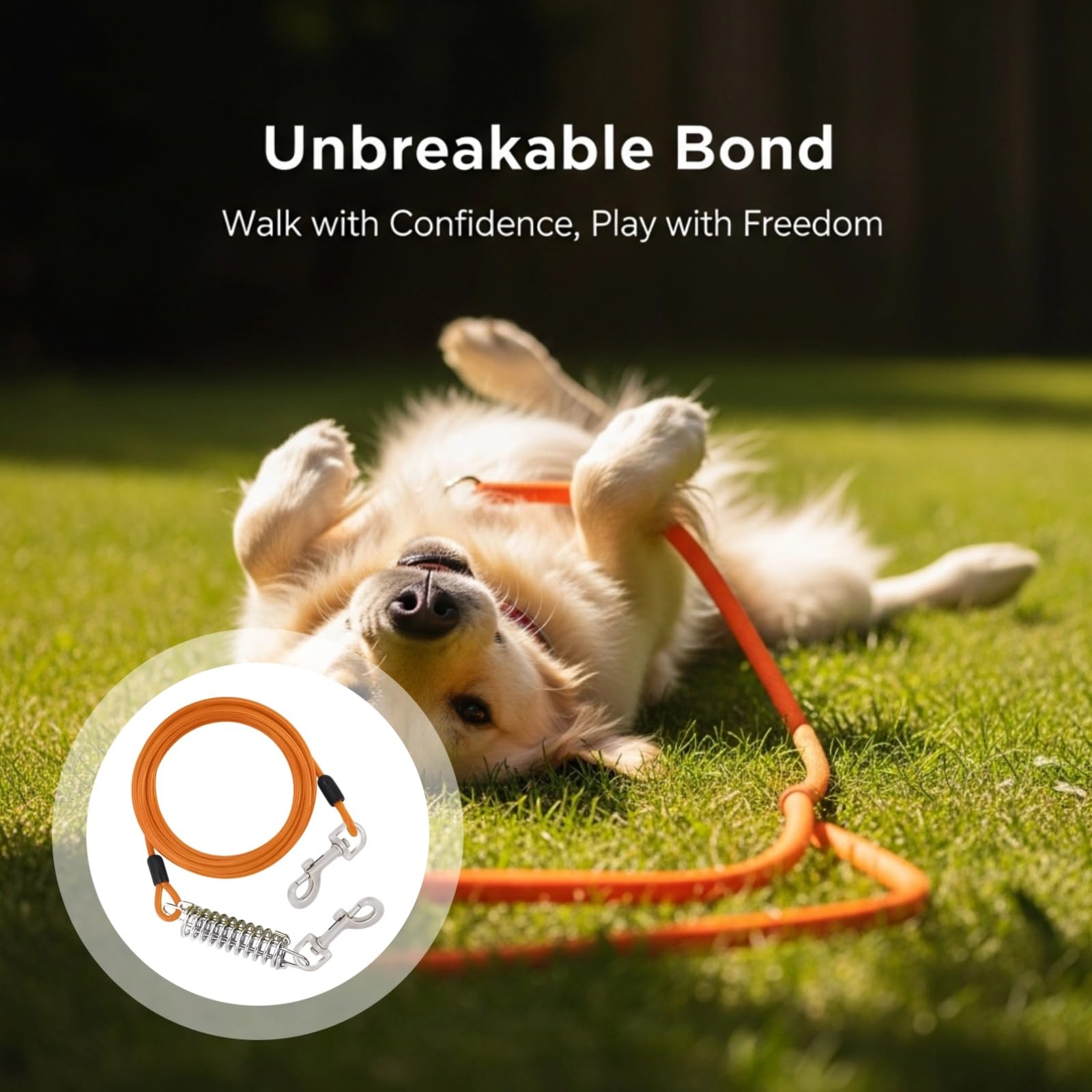 Guinzaglio per cani con doppio moschettone e bungee ammortizzatore, corda in acciaio resistente, resistente ai morsi, senza grovigli, guinzaglio lungo per cani per giardino e campeggio