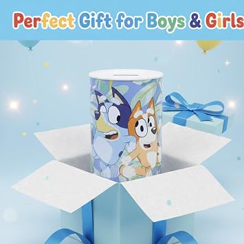 Bluey Kids Piggy Bank – Metal Breakable Money Box, Secure Coin Bank for Teaching Saving Habits, for Children, Christmas & Birthday