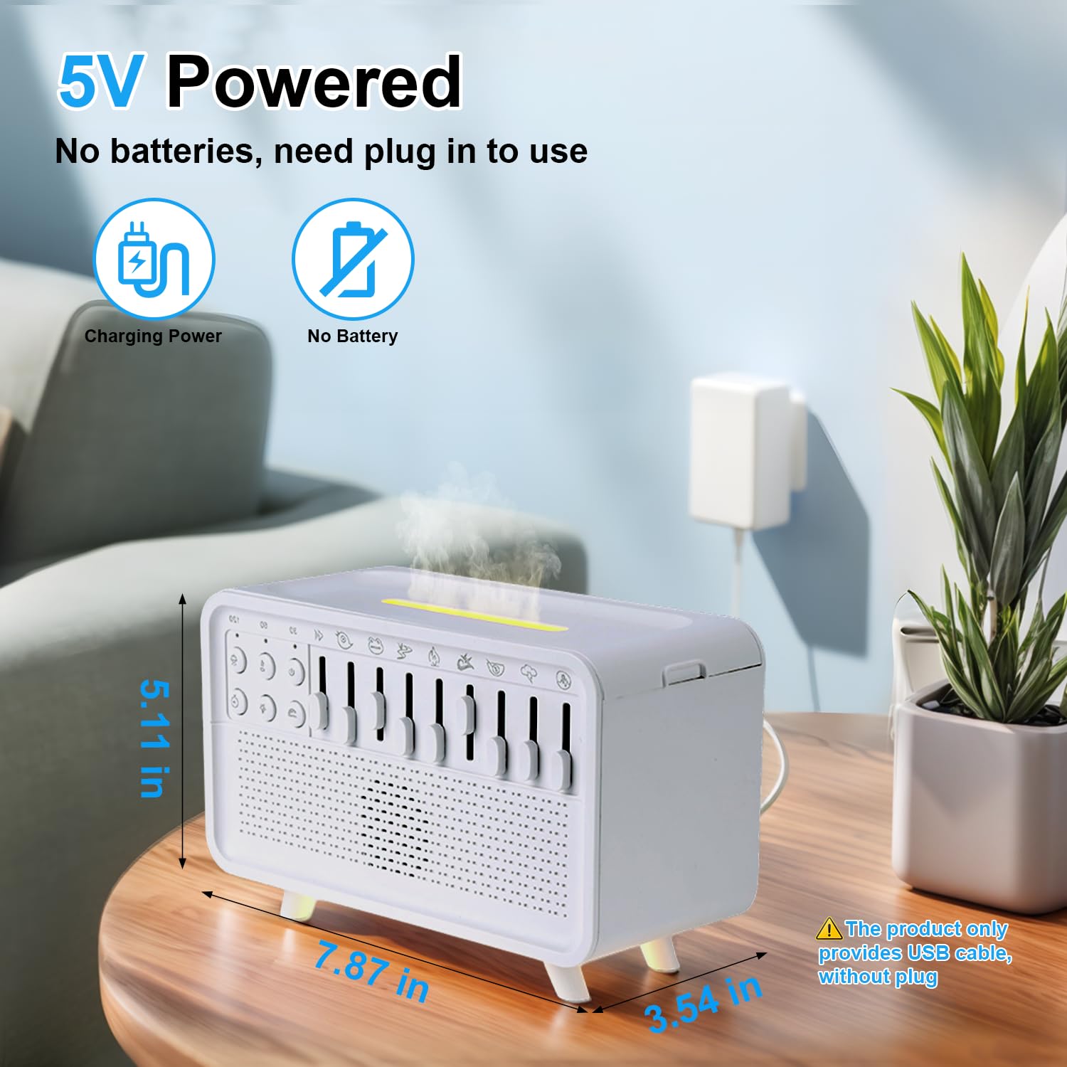 Humidificateur 3 en 1 à bruit blanc avec 8 sons d'ambiance, boîte à son diffuseur alimenté par USB, machine à son de sommeil pour la maison, le bureau, minuterie