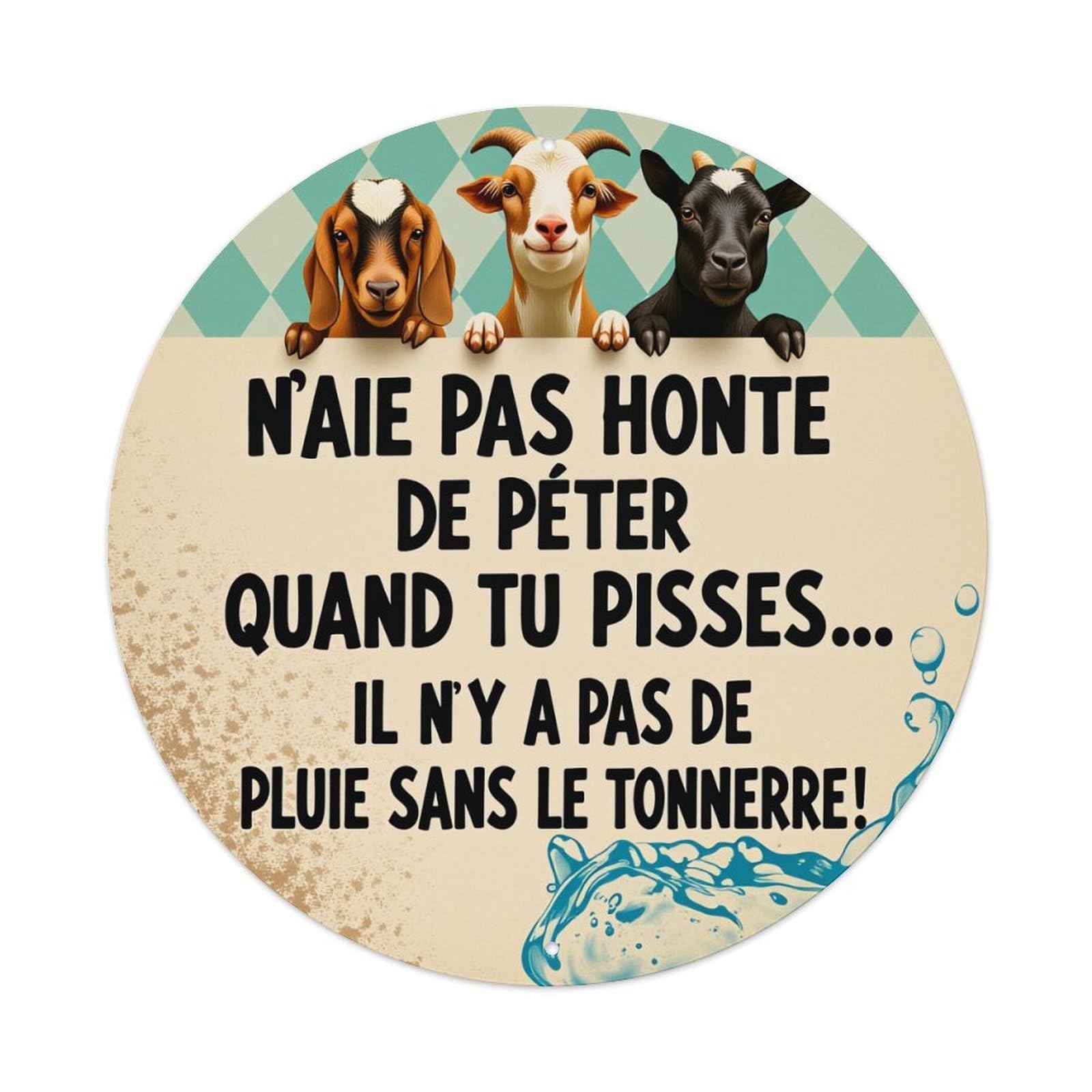 Goat Dog Water Splash Pattern Round Tin Sign Vintage Metal Poster, Home Bar Garage Man Cave Cafe Indoor & Outdoor Wall Decoration 8x8Inches