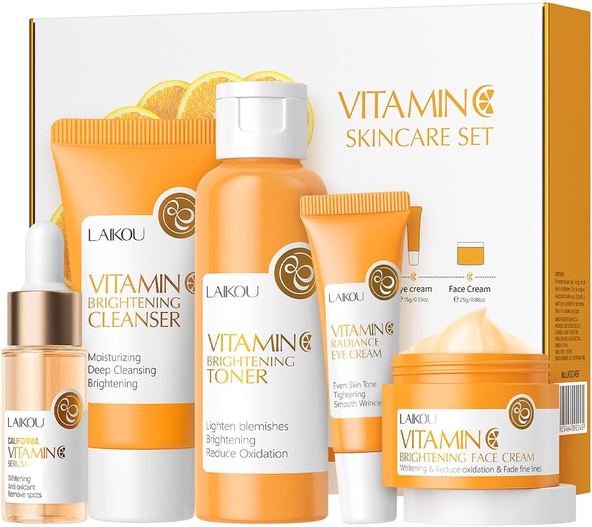 Vitamin C Skincare Set, Moisturizing Face Skin Care Kit with Facial Cleanser, Face Serum, Face Cream, Eye Cream, Toner For Hydrating Skin, Anti-Aging Skin