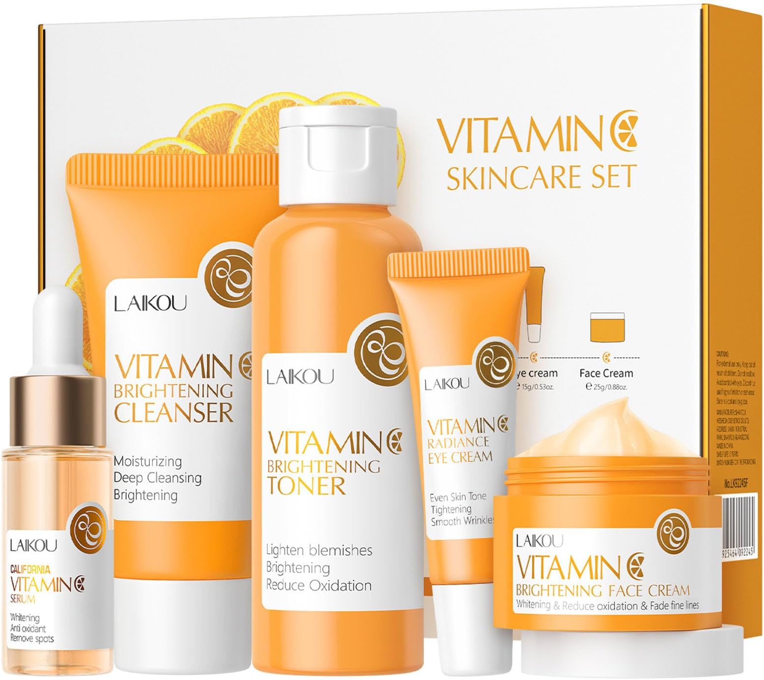 Yasovigi Vitamin C Skincare Set, Moisturizing Face Skin Care Kit with Facial Cleanser, Face Serum, Face Cream, Eye Cream, Toner For Hydrating Skin, Anti-Aging Skin