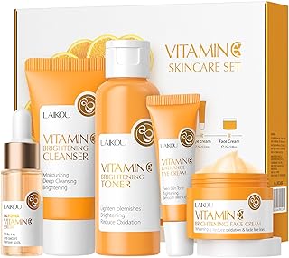 Vitamin C Skincare Set, Moisturizing Face Skin Care Kit with Facial Cleanser, Face Serum, Face Cream, Eye Cream, Toner For Hydrating Skin, Anti-Aging Skin