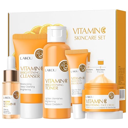 Set de cuidado de la piel con vitamina C, kit hidratante para el cuidado de la piel de la cara con limpiador facial, suero facial, crema facial,