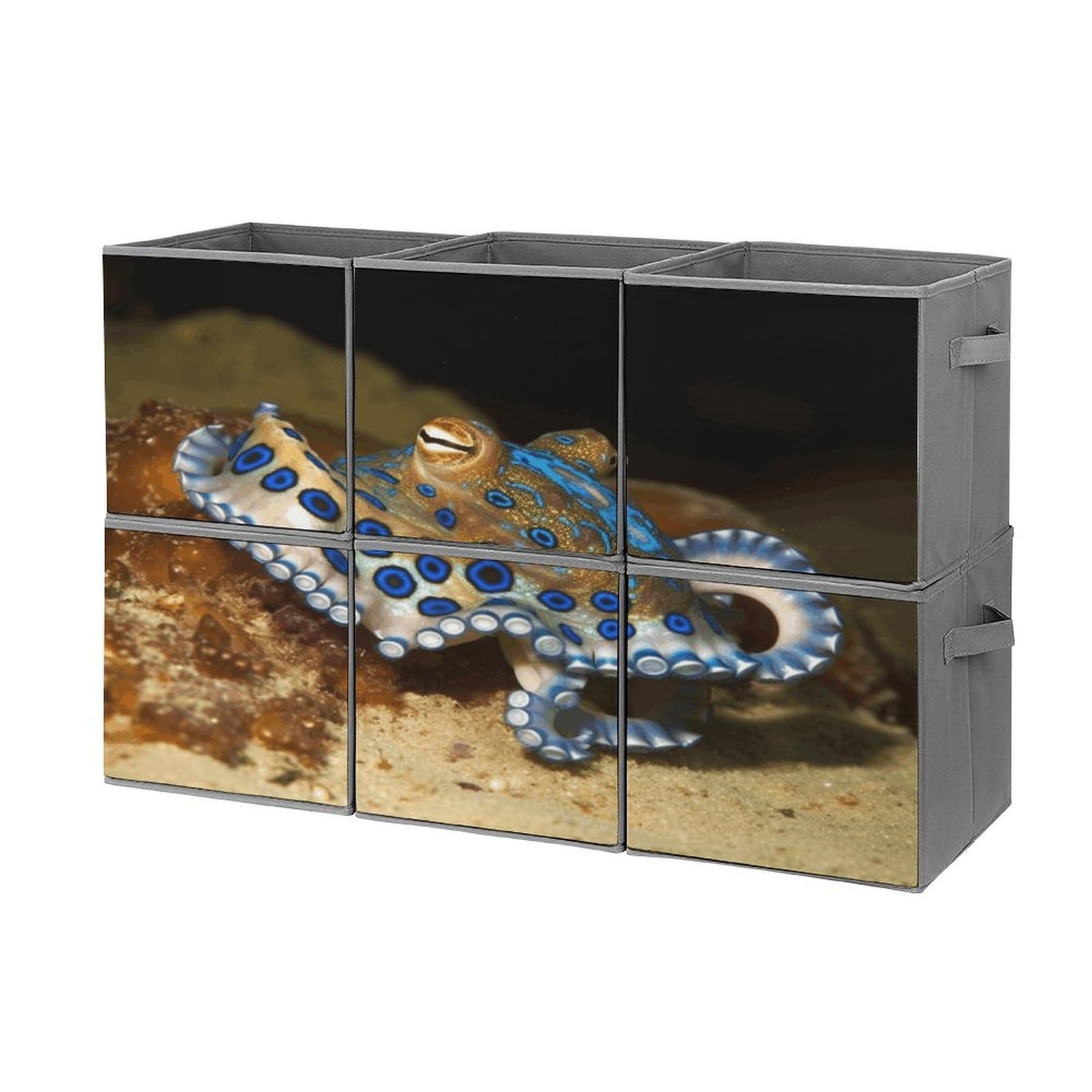 FodPand Blue Ring Octopus Storage Bins Cubes Fabric Cube Organizer Foldable Storage Boxes Large Storage Baskets Oxford Cloth Cube Bins for Home Clothes Closet Organizers 6 Pack