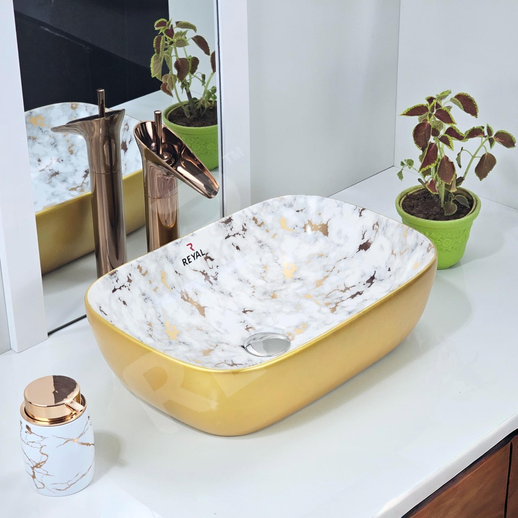 Reyal Wash Basin for Bathroom (430X330X135mm) Ceramic Wash Basin/Counter Top Vessel Sink/Tabletop Basin (GOLDEN GALAXY - MATT) (B0D3CJYWQ9) Amazon Price History, Amazon Price Tracker