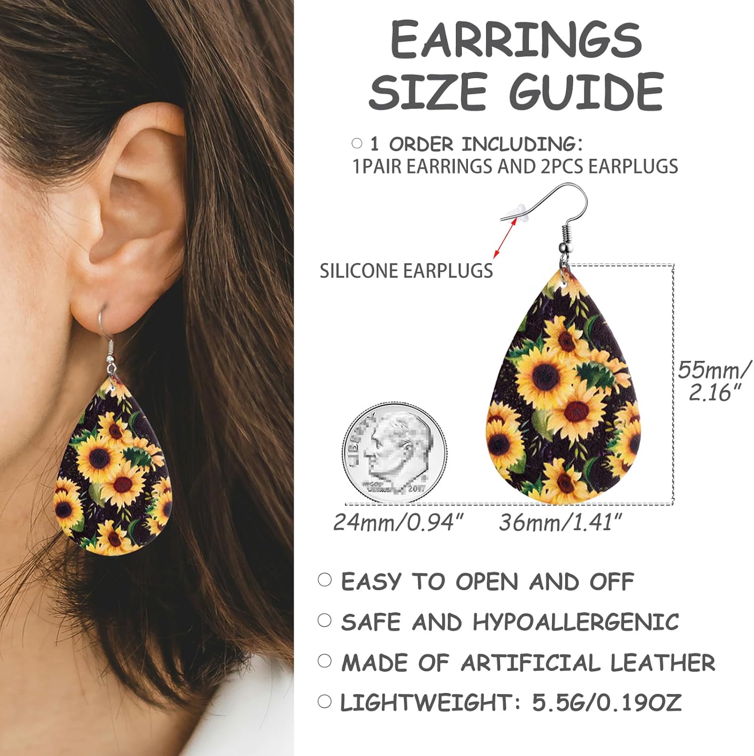 Sunflower Colorful Baseball Denim Jean Earrings for Women Leather Dangle Jewelry Outfits Accessories - Image 2