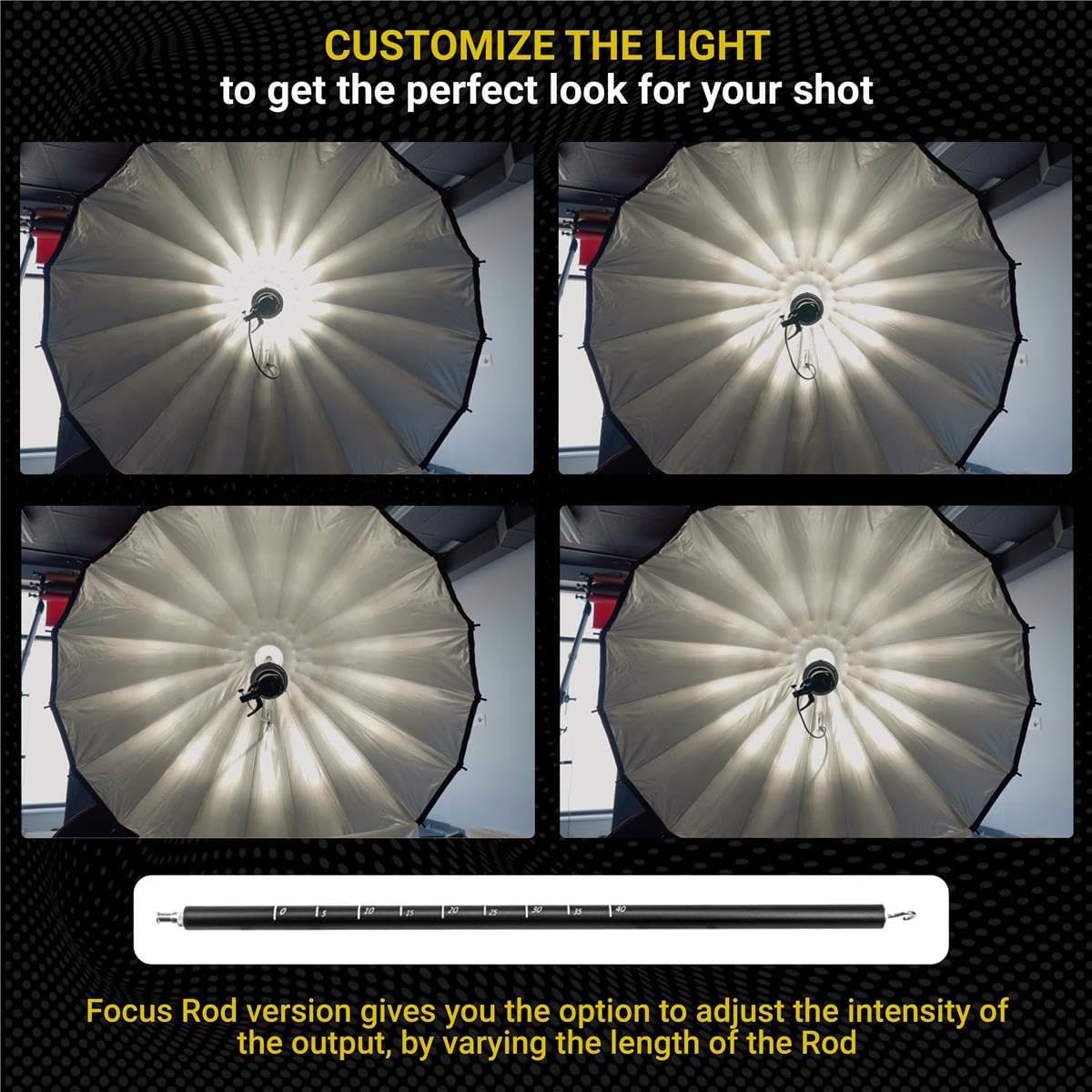 Glow Profond Quick-Open 70.8" Deep Parabolic Softbox with Focusing Rod System (180cm), Octadecagon Fiberglass Rod Round Soft Box with Bowens Mount is Suitable for Outdoor and Indoor Shooting