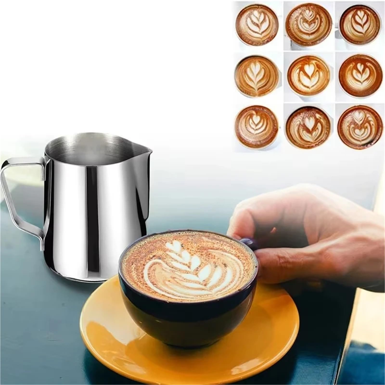 Milchschaum Kanne 350/600 ml Edelstahl-Aufschäumkännchen for Latte Art und Kaffeedampfzubehör(Black 350ml)