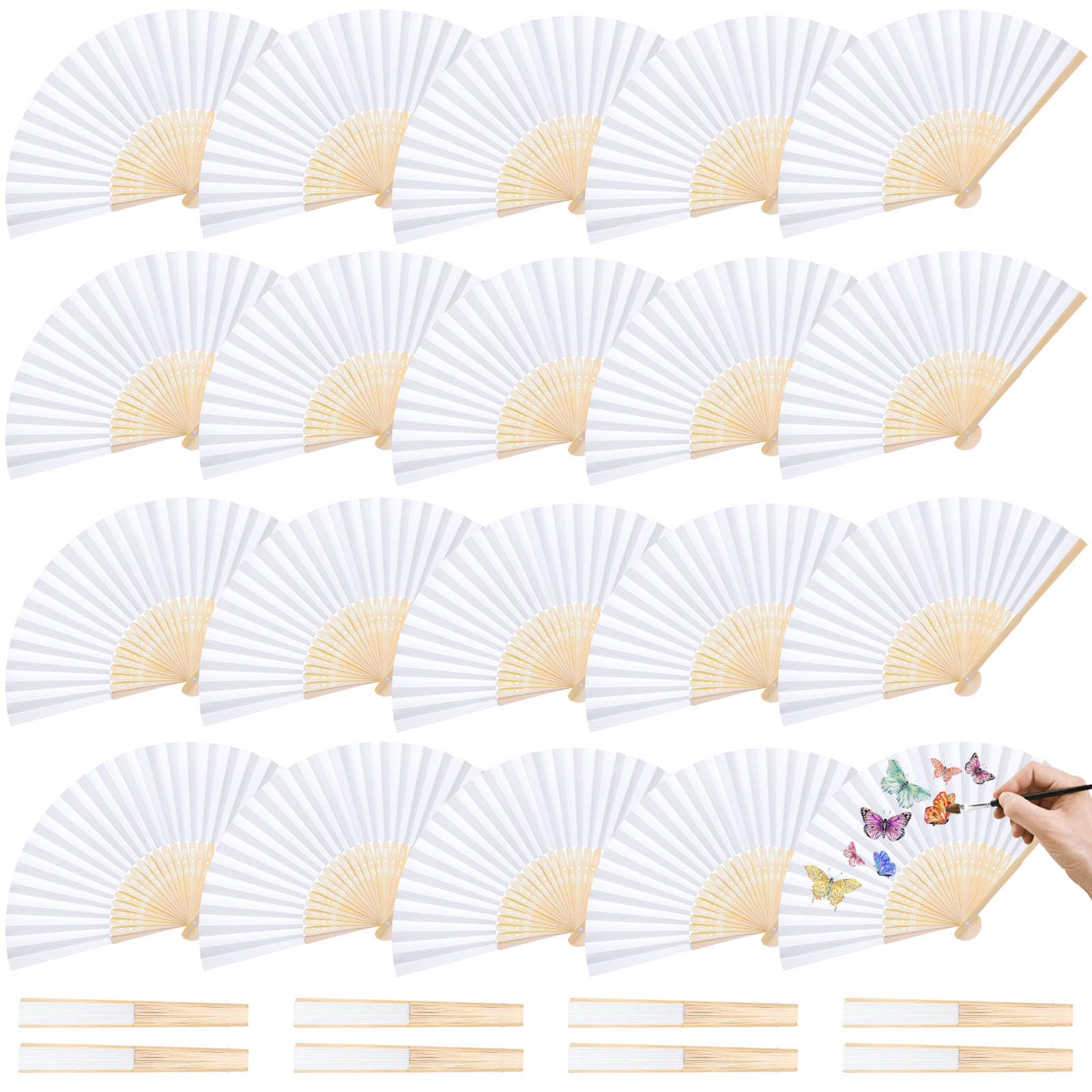 JOHOUSE 28 Pcs White Paper Folding Hand Fans 8.3 Inch – Foldable Handheld Fans for Women, Wedding Party Favors, Bridal Shower, DIY Crafts, Photography Props