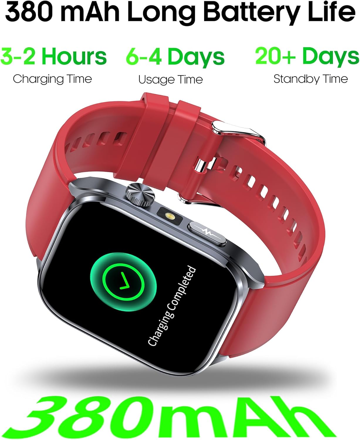 Advanced Health Smartwatch for Women Men with Real-Time Monitoring of Heart Rate, Sleep Quality and Stress Levels, Always-On Display，Bright Flashlight (Red)