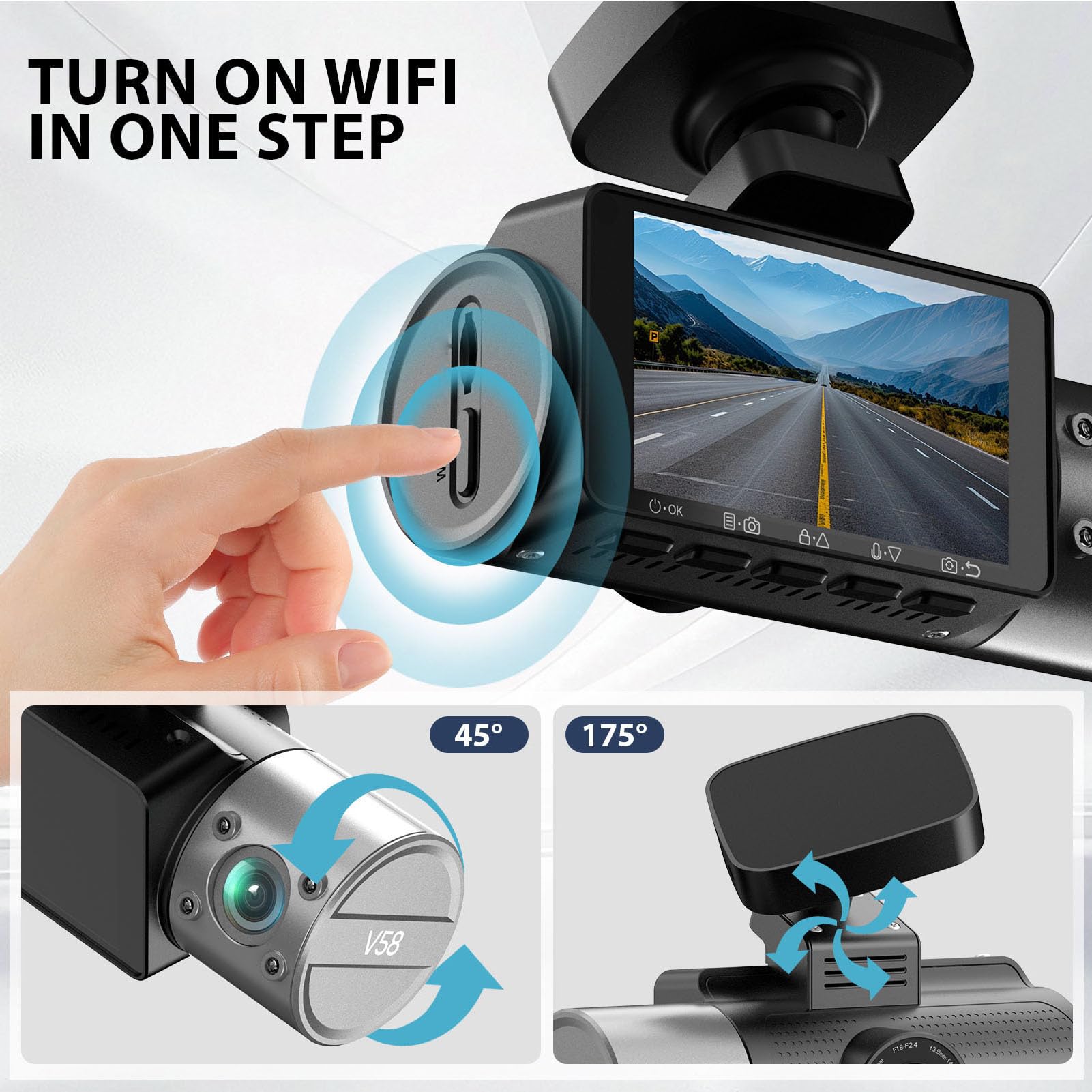 Front 4K Ultra HD i Tylna Taśma Samochodowa 1080p z Wi -Fi, Kamera Deski Rozdzielczej Rejestrowania Pętli, Kąt Szerokości 170 °, Czujnik G, Tryb Parking